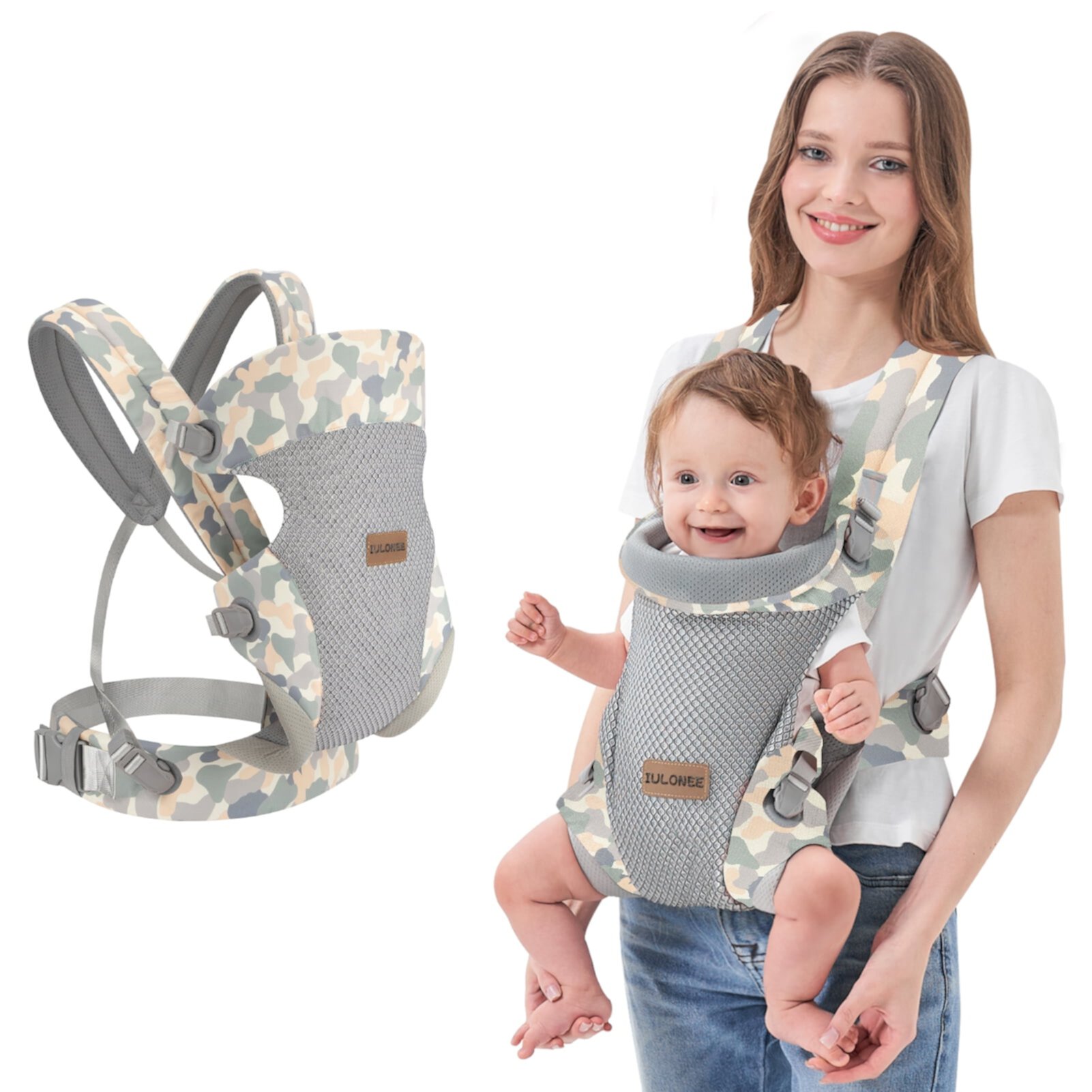 IULONEE Breathable Light Blue Baby Carrier, Adjustable Baby Wrap Carrier with Lumbar Support, All-Position Baby Holder Carrier IULONEE