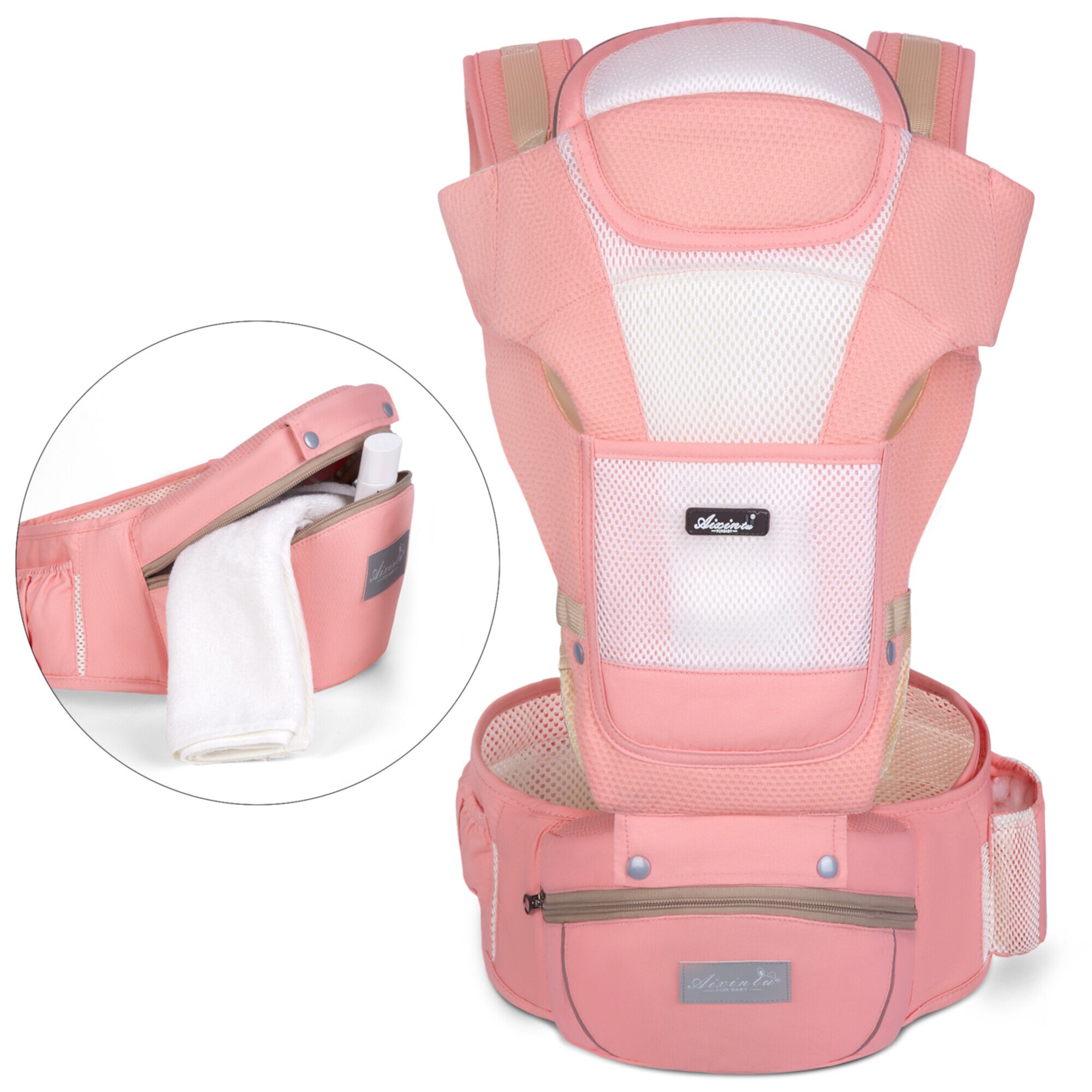 Vbiger Baby Carrier 6-in-1 with Hip Seat, Head Support and Breathable Mesh, Adjustable Removable Soft Ergonomic Baby Sling Carrier, Pink Vbiger