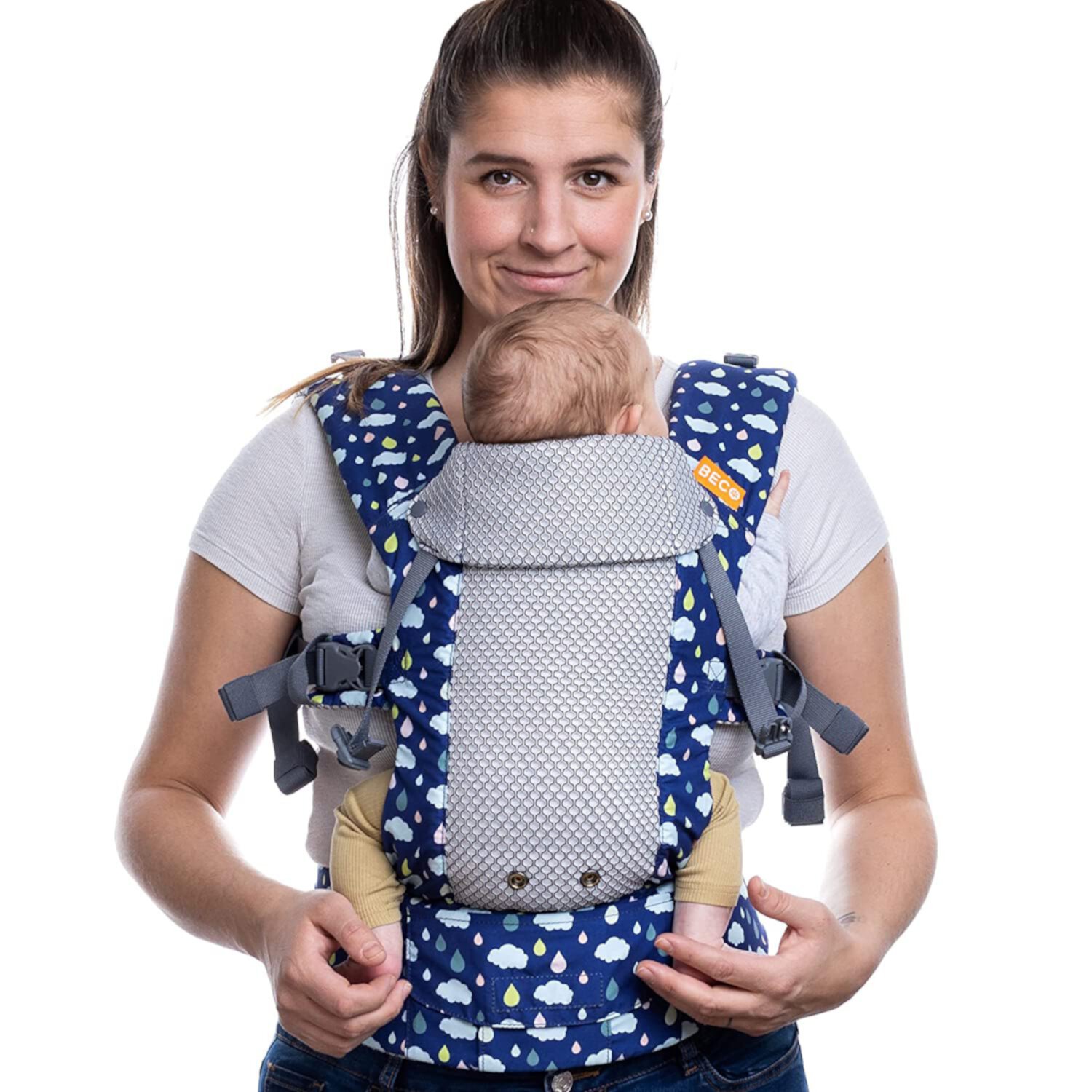 Beco Gemini Cool Baby Carrier - for Newborn to Toddler, Baby Backpack and Front, Baby Carrier - 7-35 lbs (Raindrops) Beco Baby Carrier