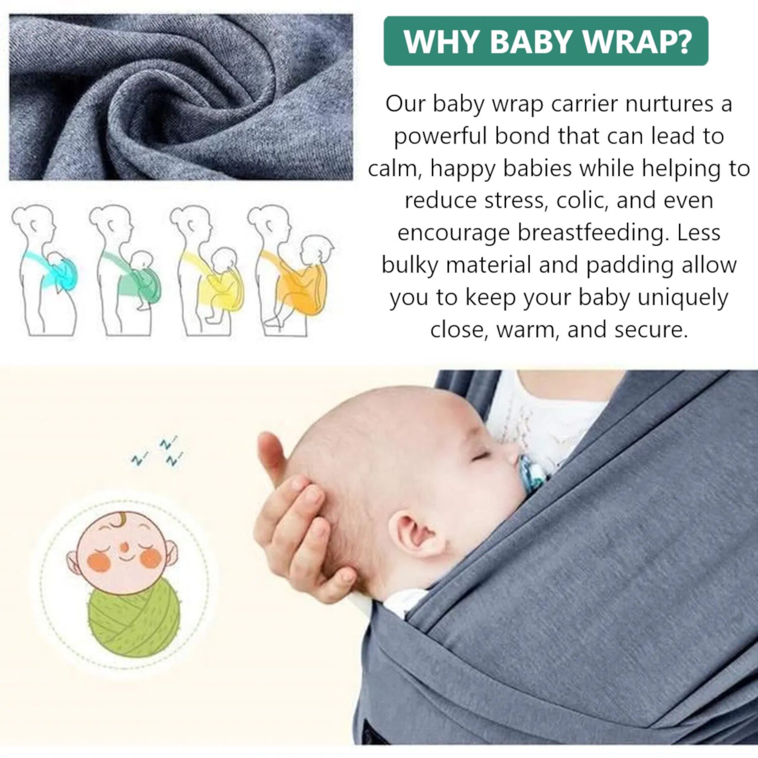 FAV Baby Wrap Carrier Stretchy Baby Sling Carrier for Newborn to Toddler 35 lbs, Blue FAV