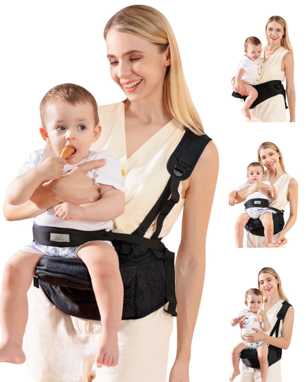 MOMTORY Baby Hip Carrier,Strap & Various Pockets, Ergonomic Baby Hip Seat Carrier for Infants & Toddlers up to 50lbs,Black MOMTORY