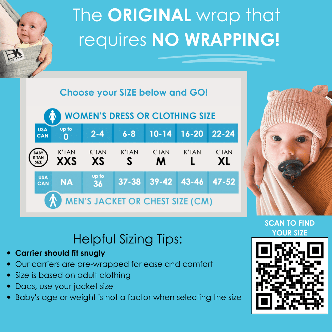 Baby K'tan Organic Baby Wrap Carrier, Soporte Preenvuelto Simple para Bebés y Niños para Portabebés -No Atado O Anillos: Lleva Recién Nacidos hasta 35 lbs, Natural, Mujeres 2-4 (X-pequeño), Hombres Chaqueta hasta 36 Baby K'tan