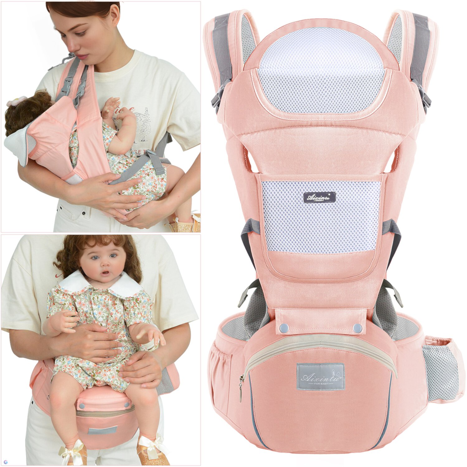 Derstuewe Baby Carrier, Baby Backpack Wrap for Infants Newborn with Hip Seat Lumbar Support ,Soft Pink DERSTUEWE