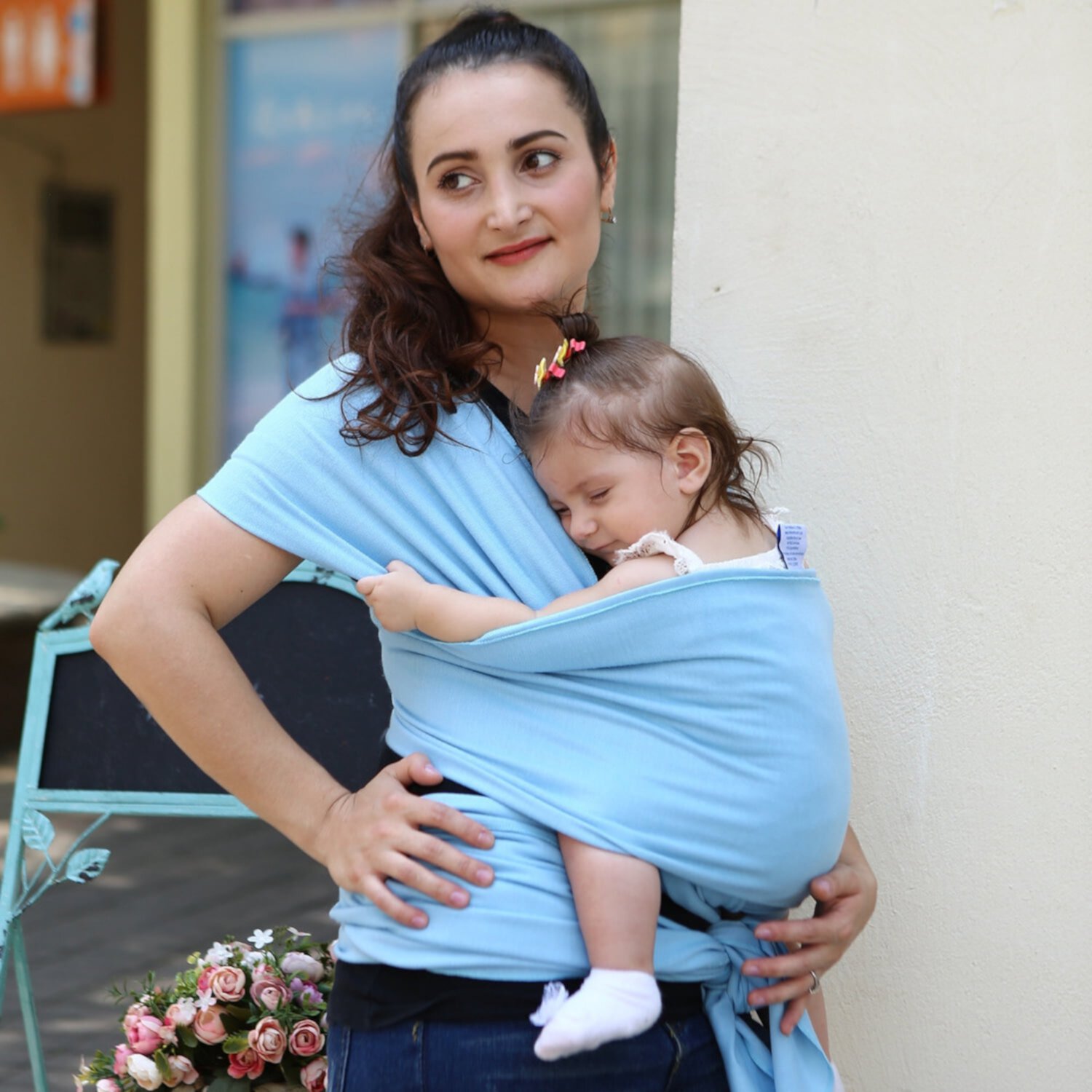 FAV Baby Wrap Carrier Stretchy Baby Sling Carrier for Newborn to Toddler 35 lbs, Blue FAV