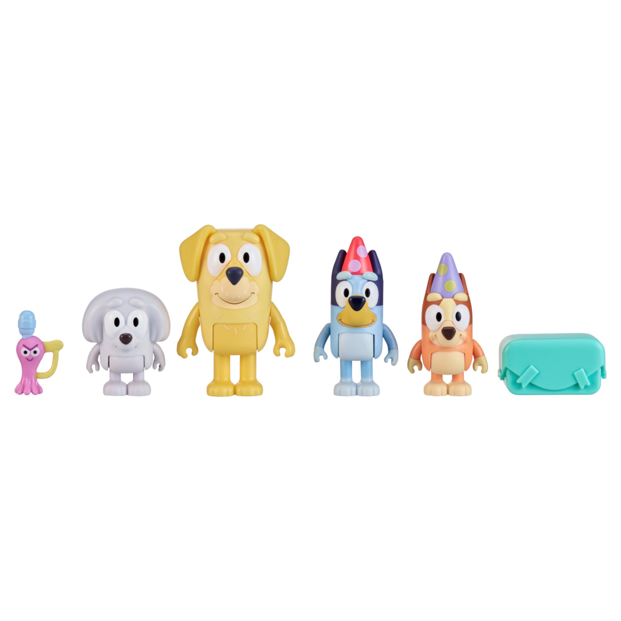 Bluey Pass the Parcel Includes Bluey, Bingo, Lucky's Dad and Lila 2.5-3 inch 4 Pack Figure, Ages 3+ Bluey