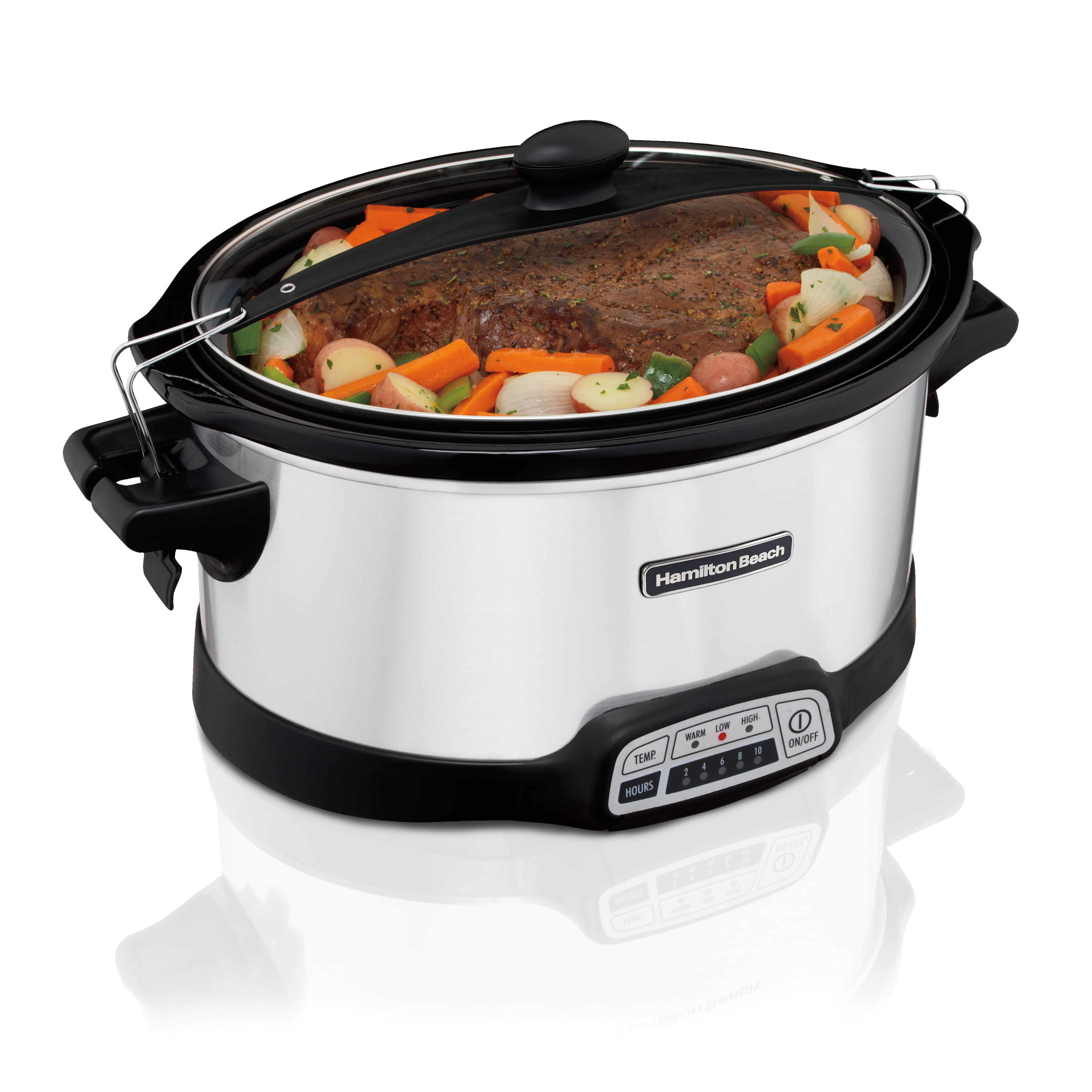 Hamilton Beach Programmable Stay or Go Slow Cooker, 7 Quart Capacity, Lid Lock for portability, Dishwasher Safe Removable Crock, Silver 33576 Hamilton Beach