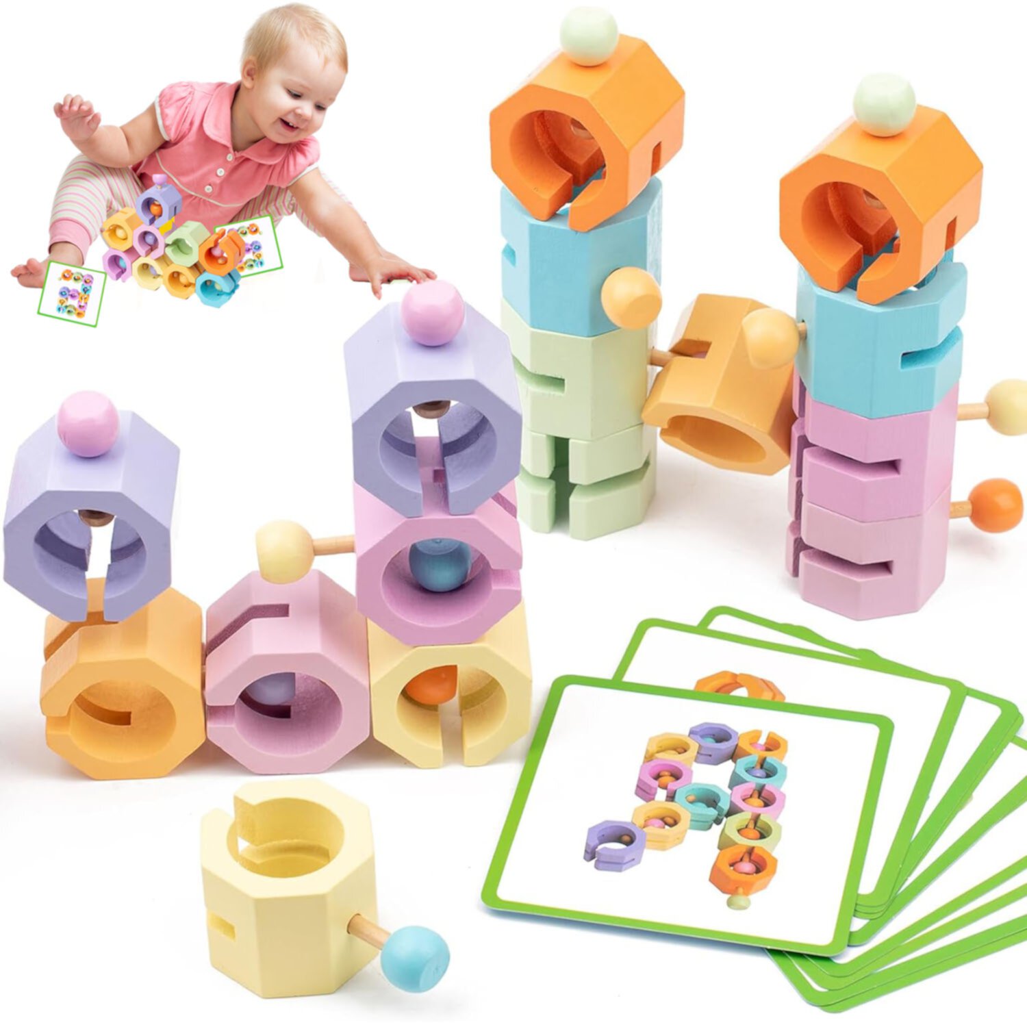 Sytle-Carry Wooden Building Blocks Set, Educational Toy for Toddler, Montessori Learning Toys for 3+ Year Old Boy and Girl Gifts Sytle-Carry