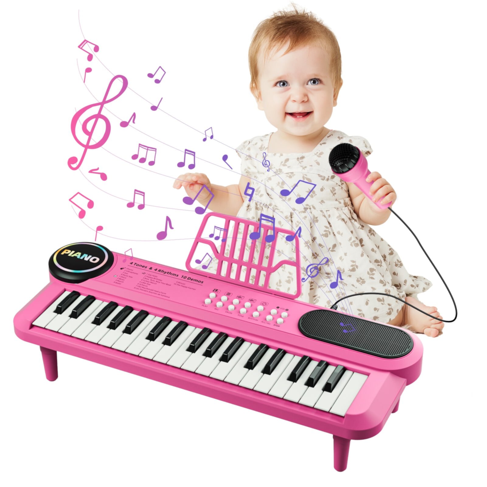 Piano Keyboard for Toddler 1-3,37 Keys Music Electronic Keyboard for 18 M+ Baby ，Portable Piano with Microphone Music Stand, First Music Enlightenment Birthday Gift for 1 2 3 Years Old Girls Boys Meizantong