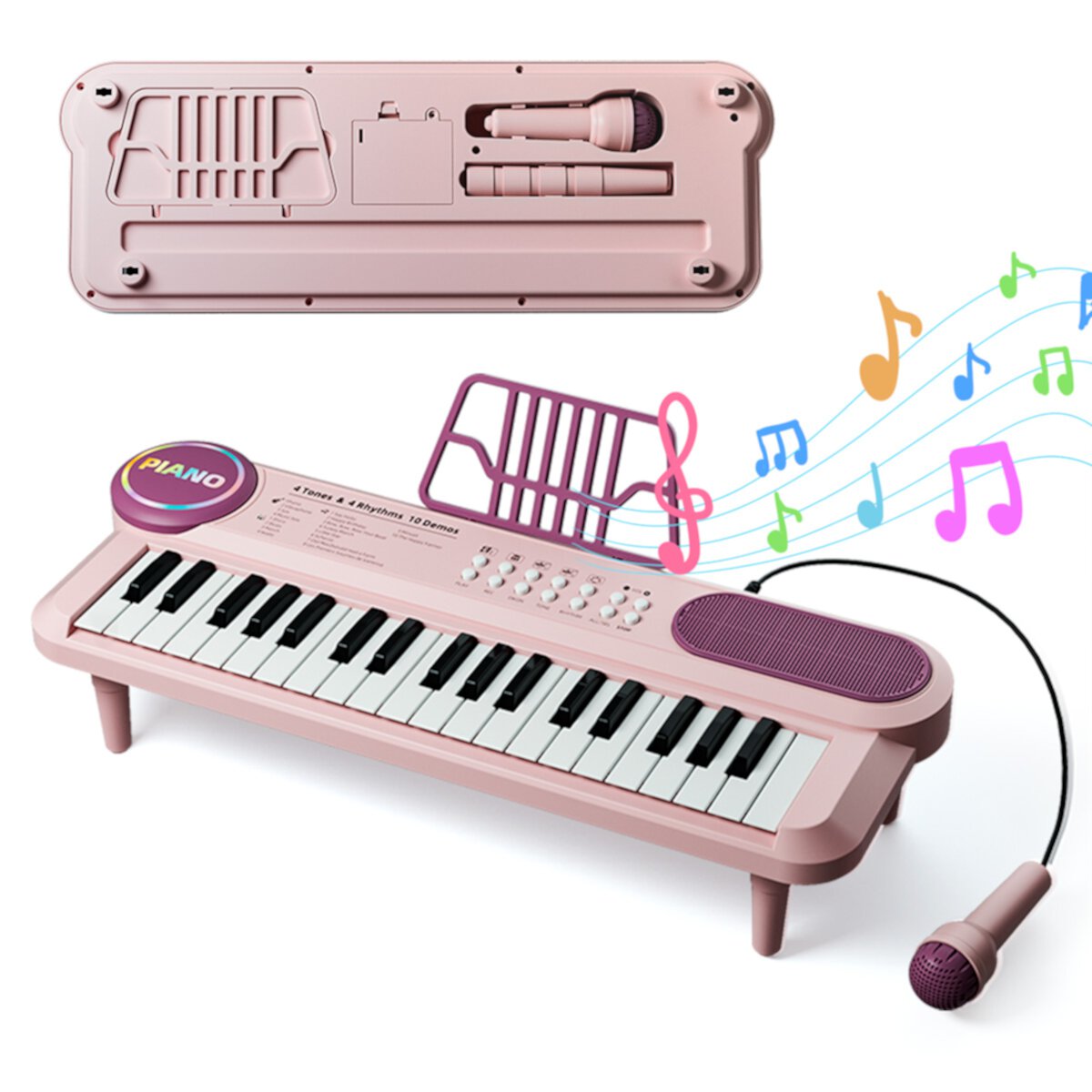 Pink Piano for Girls, Pink 37 Keys Music Keyboard for Toddler 1-3 ，Portable Piano with Microphone Music Stand, First Music Enlightenment Birthday Gift for Boy Age 2-4 Meizantong