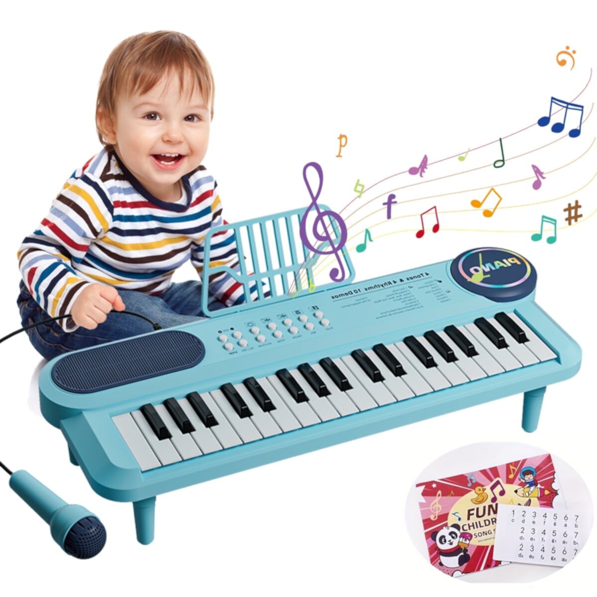 Blue Piano Toy for Baby,37 Keys Electronic Piano Keyboard for Toddler 2-4,Portable Piano with Microphone Music Stand, Christmas Birthday Gift for Boy Girl Age 3-6 Meizantong