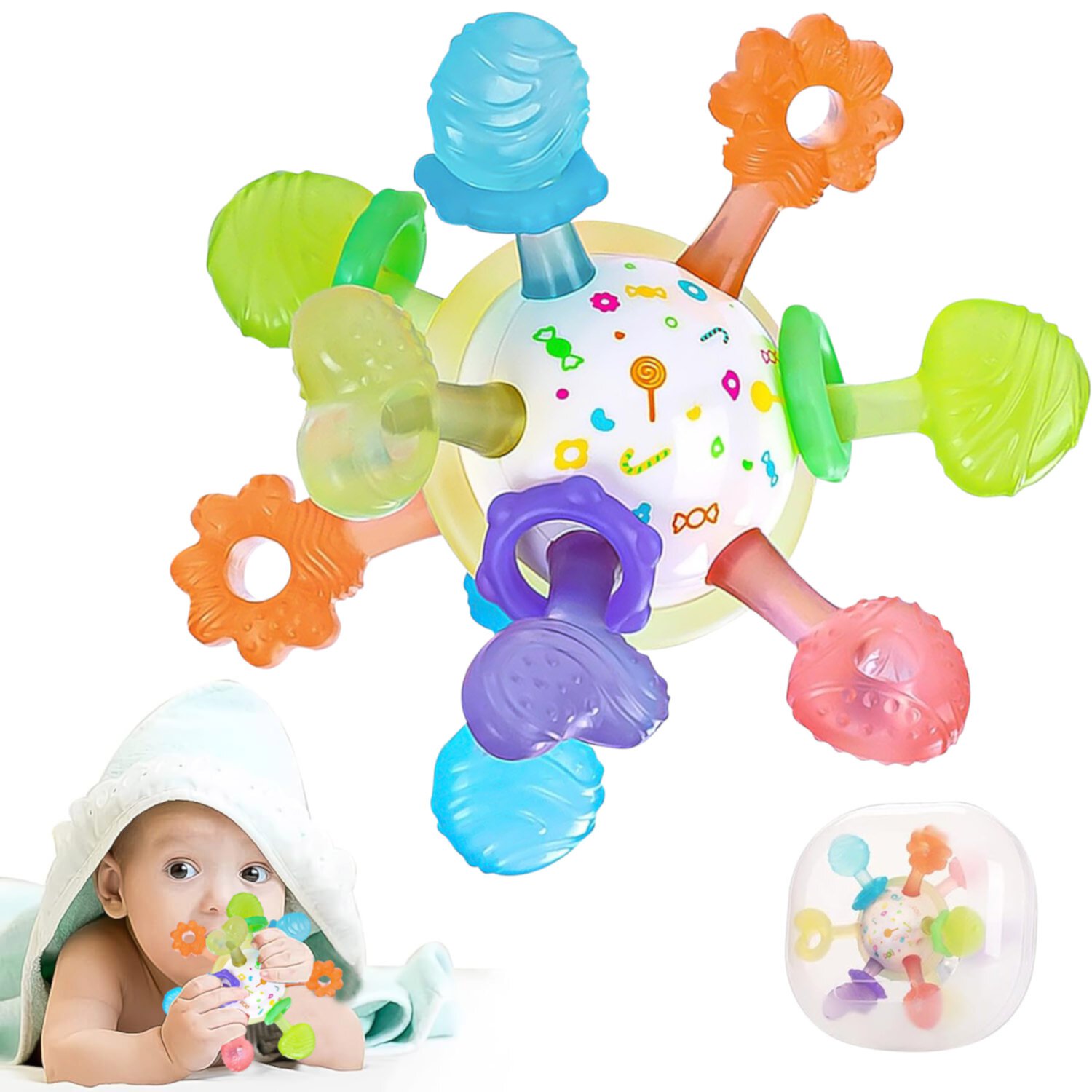 Baby Teether Toy 3-6 Months,Sensory Teething Ball Toys for Baby Rattle Teething Toy for 6-12 Months, Gift for Baby Shower INvench