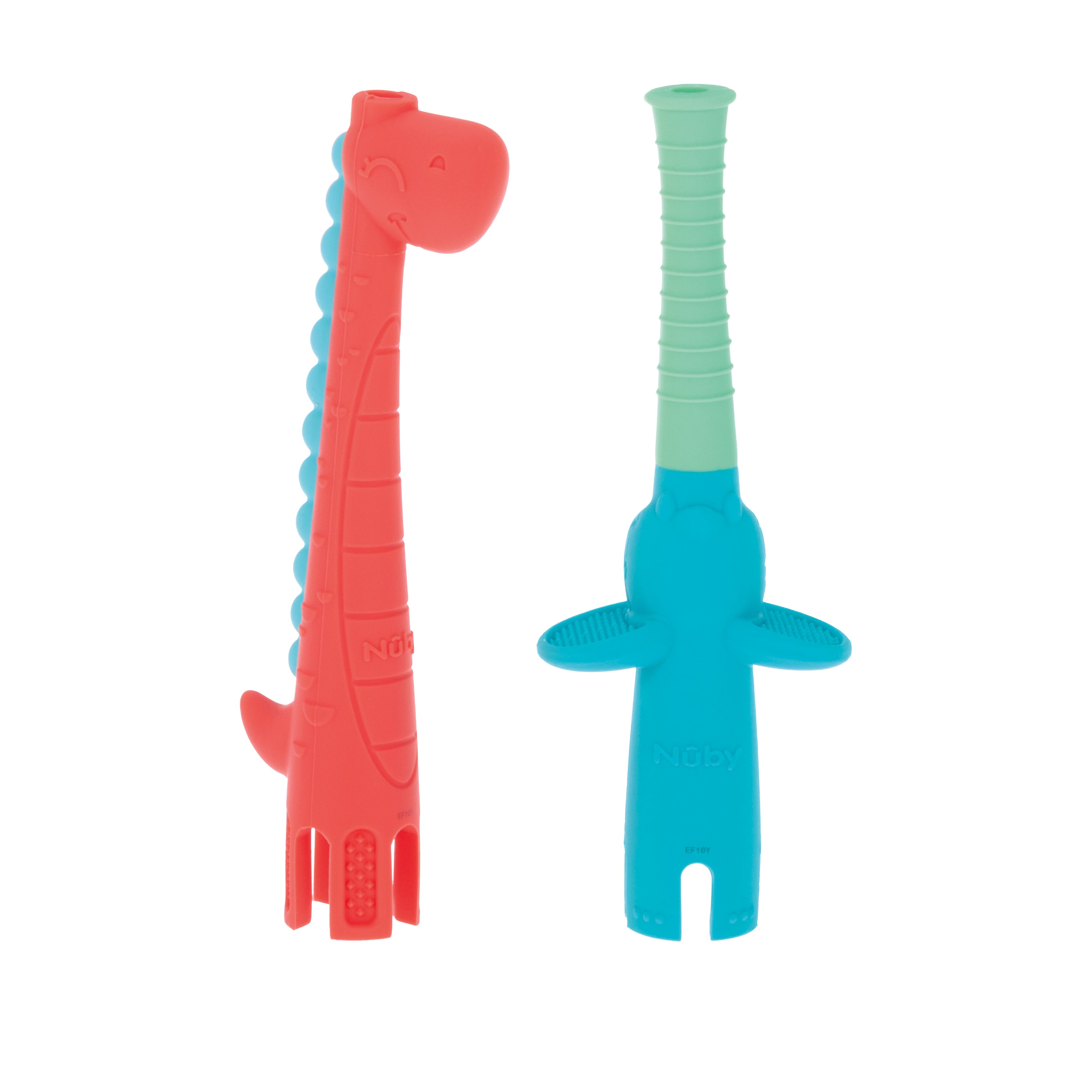 Nuby Sensory Silicone Tube Baby Teether, Elephant and Dinosaur, 2 Pack NUBY