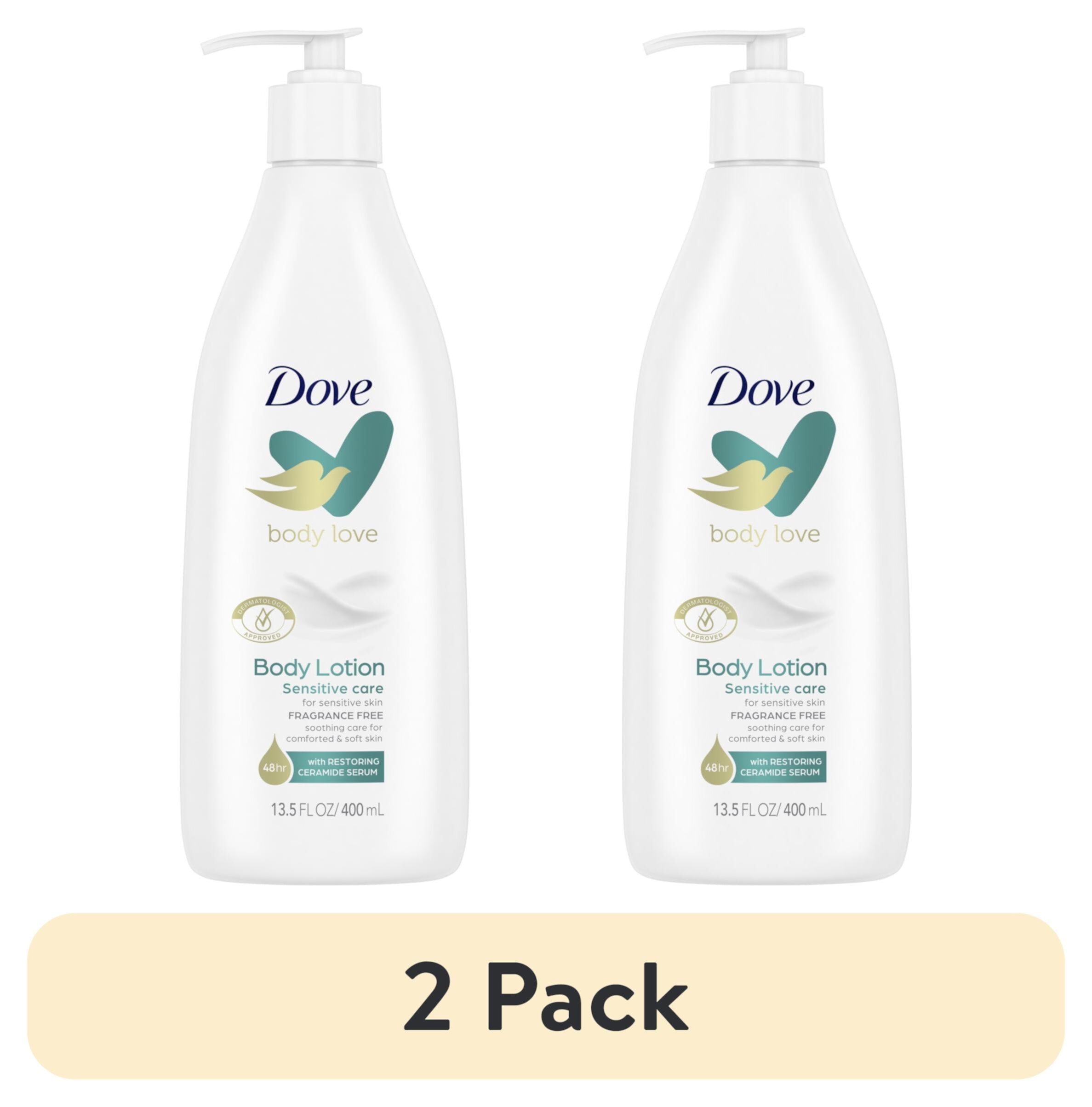 (2 pack) Dove Body Love Sensitive Care Softening Non Greasy Body Lotion Dry Skin Fragrance Free, 13.5 oz Dove