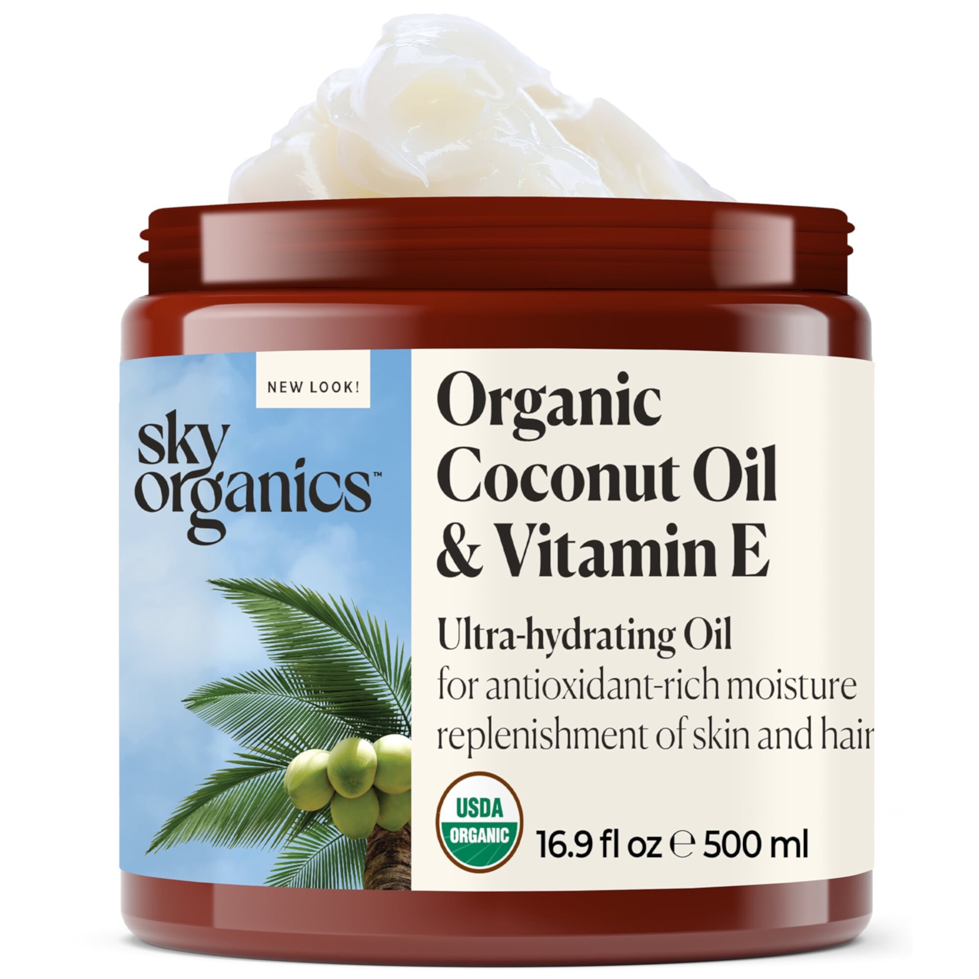 Sky Organics Organic Coconut Oil & Vitamin E Ultra-Hydrating Oil for Hair + Skin, 16.9 fl oz Sky Organics