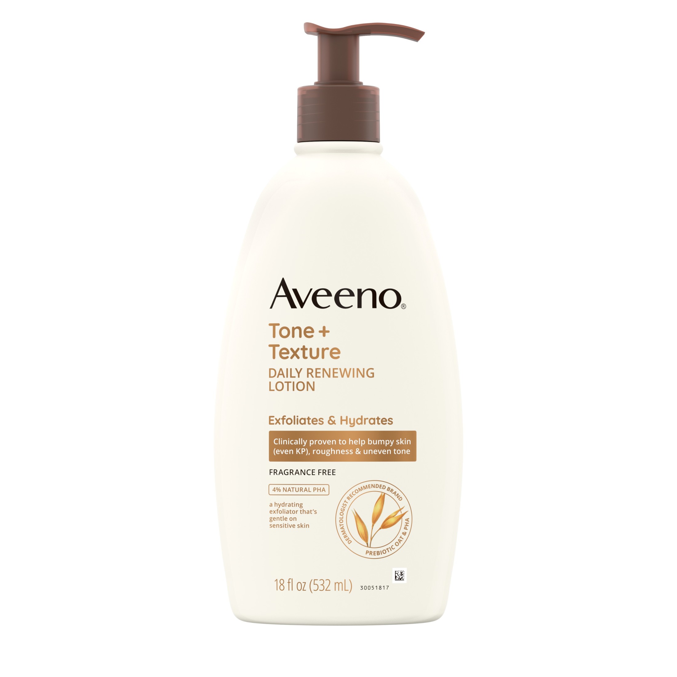 Aveeno Tone + Texture Renewing Hand and Body Lotion for Sensitive Skin, Fragrance Free, 18 oz Aveeno