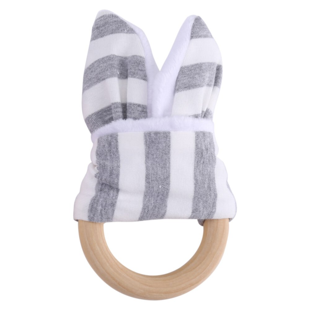 Wood Teething Rings Bunny Ear 2 pcs Teething Wooden Ring Gift Set Organic Baby Teether Toys(gray) OTVIAP