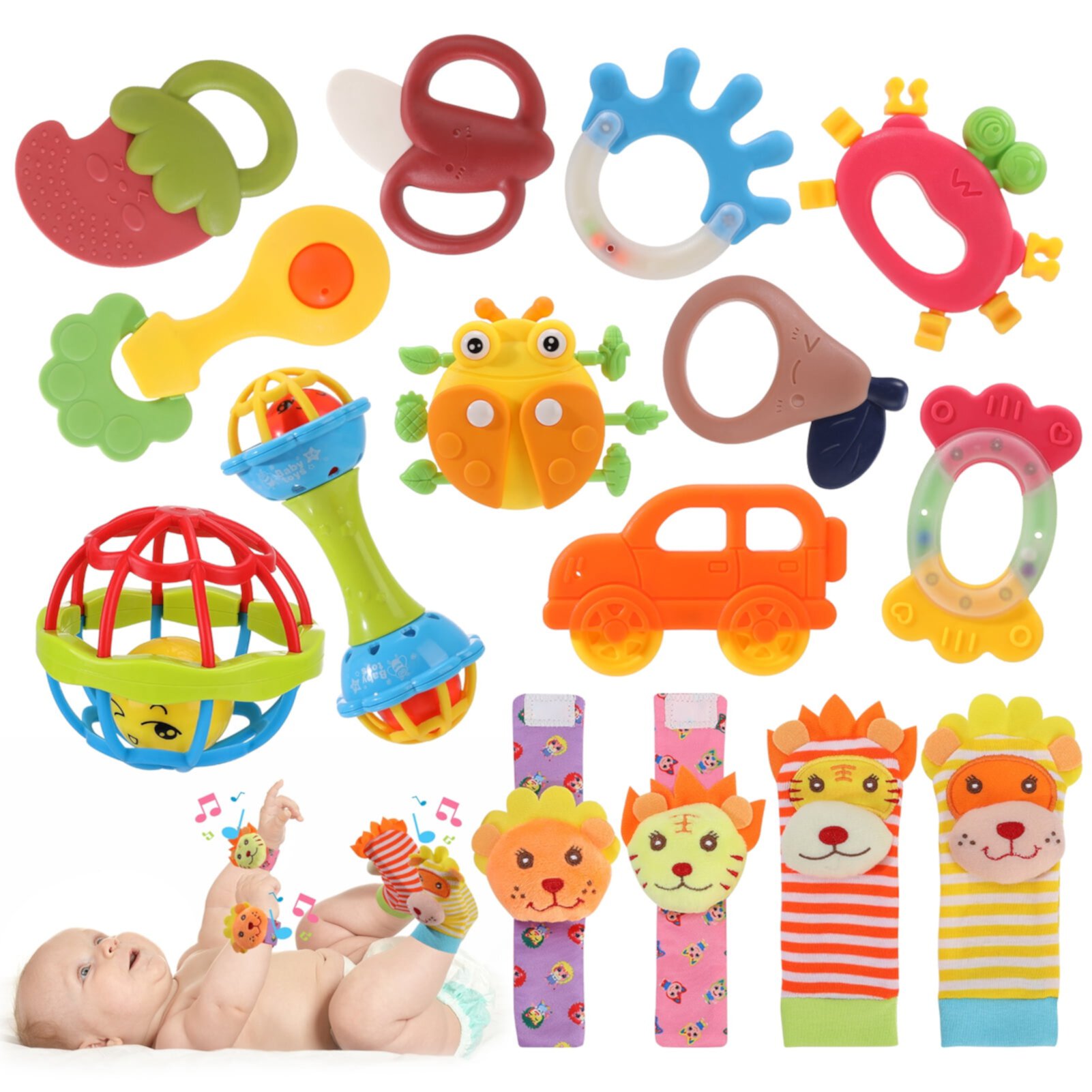 sixwipe 18Pcs Baby Rattles 0-6 Months, Baby Wrist Rattles & Foot Finders Sock, Newborn Hand and Foot Rattles/Teething Toy for Babies, Newborn Baby Boy Girl Rattles Gifts Set Sixwipe