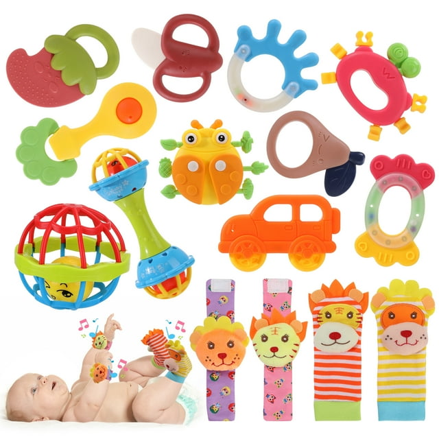 sixwipe 18Pcs Baby Rattles 0-6 Months, Baby Wrist Rattles & Foot Finders Sock, Newborn Hand and Foot Rattles/Teething Toy for Babies, Newborn Baby Boy Girl Rattles Gifts Set Sixwipe