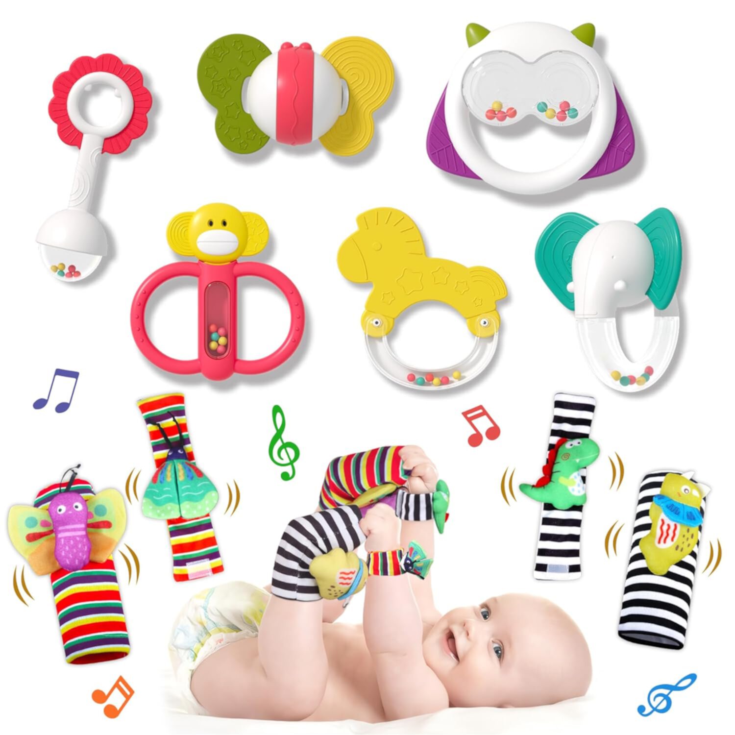 10Pcs Baby Rattles Toys 0-6 Months, Baby Sensory Teething Toys 6-12Months, Baby Shower Gifts for Boys Girls 0 3 6 9 12 Months INvench