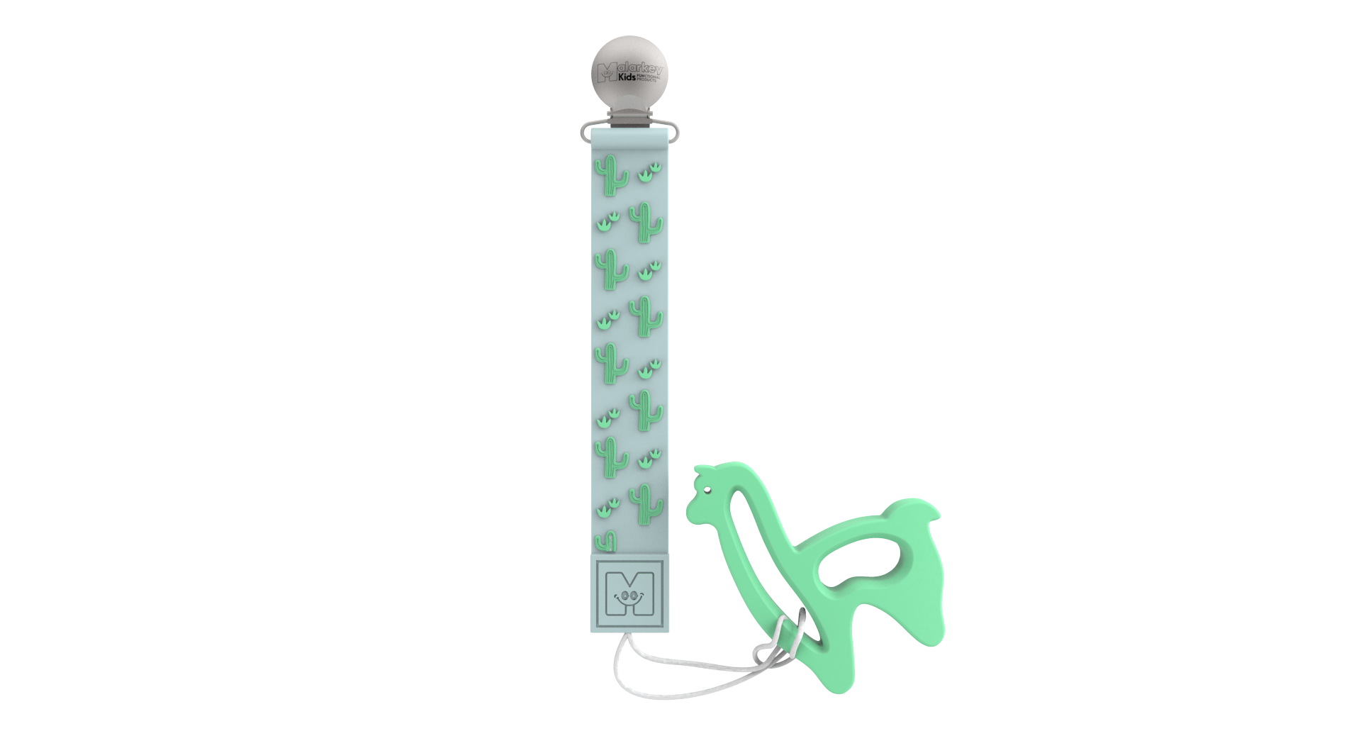 Malarkey Kids 2-in-1 Teether Tether Combo with Clip for Babies - Soothing Oral Care for Babies 3+ months - Cactus Llama Malarkey Kids