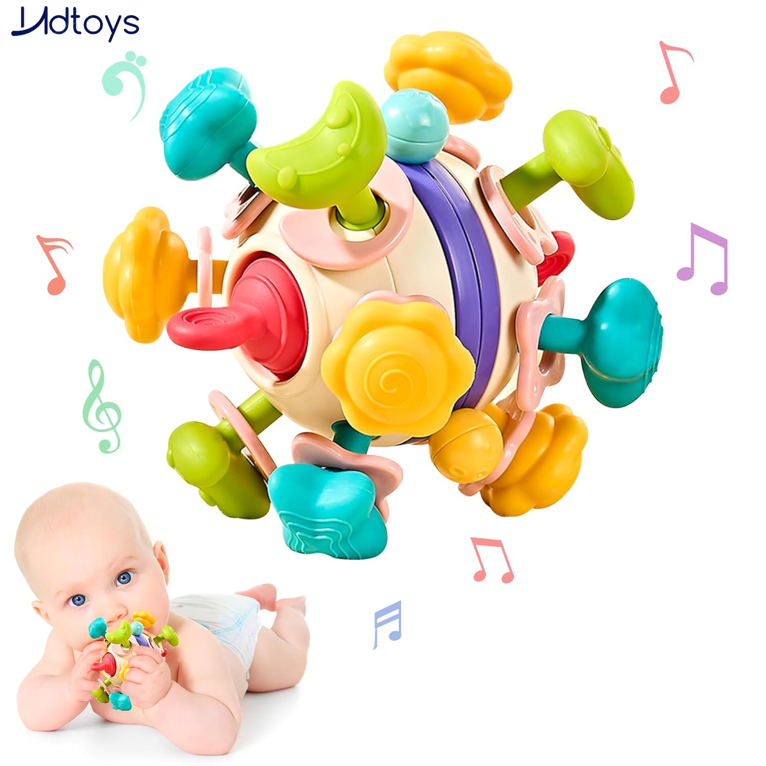 NDTOYS Baby Sensory Toys,Teething Montessori Toys for Babies, Infant Teethers Toys, Baby Rattle Chew Toys 0-3-6-12 to 18 Months, Gifts for Newborn Boys Girls, Toddler Travel Learning Educational Toys NDTOYS