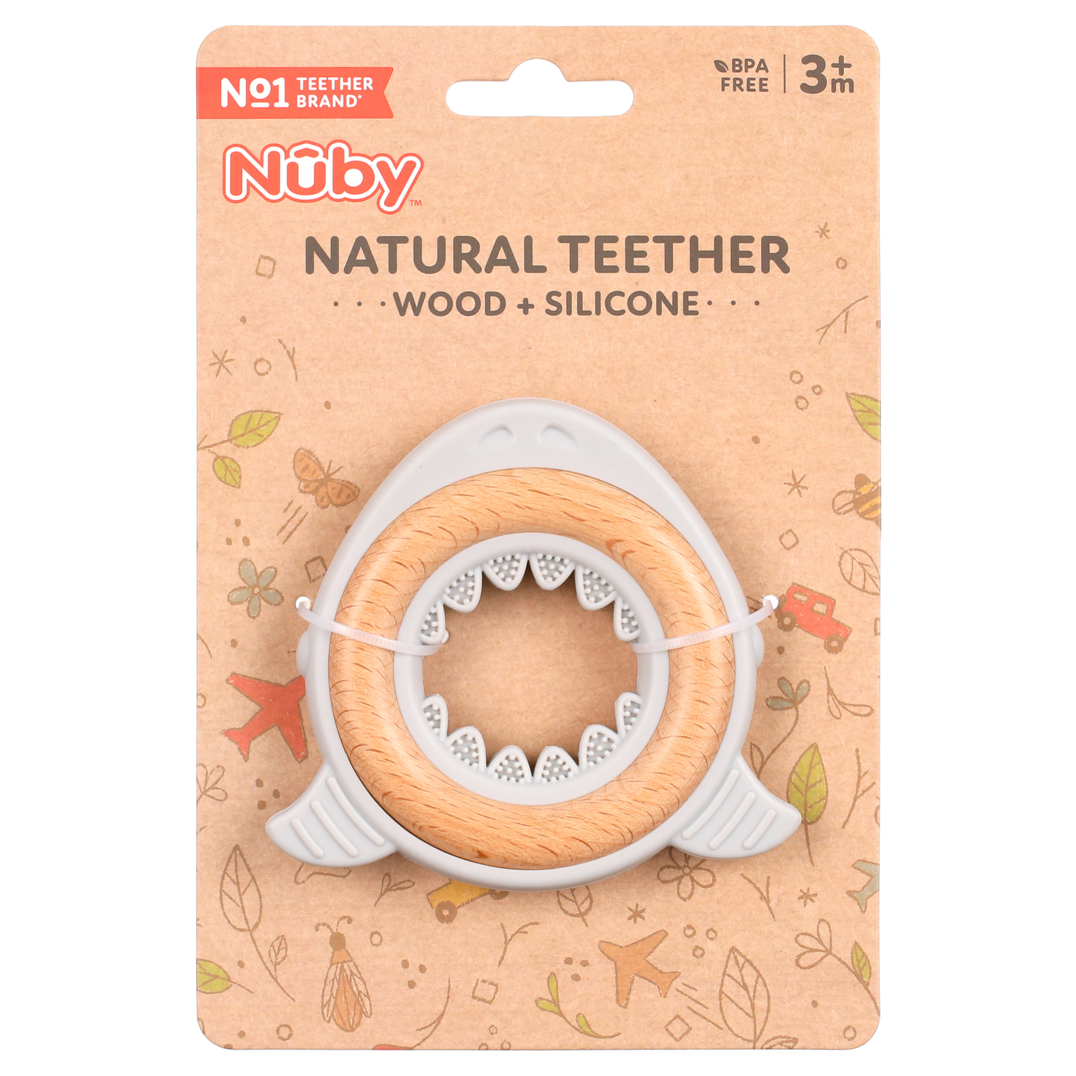 Nuby Natural Silicone and Wood Teether, Grey Shark NUBY