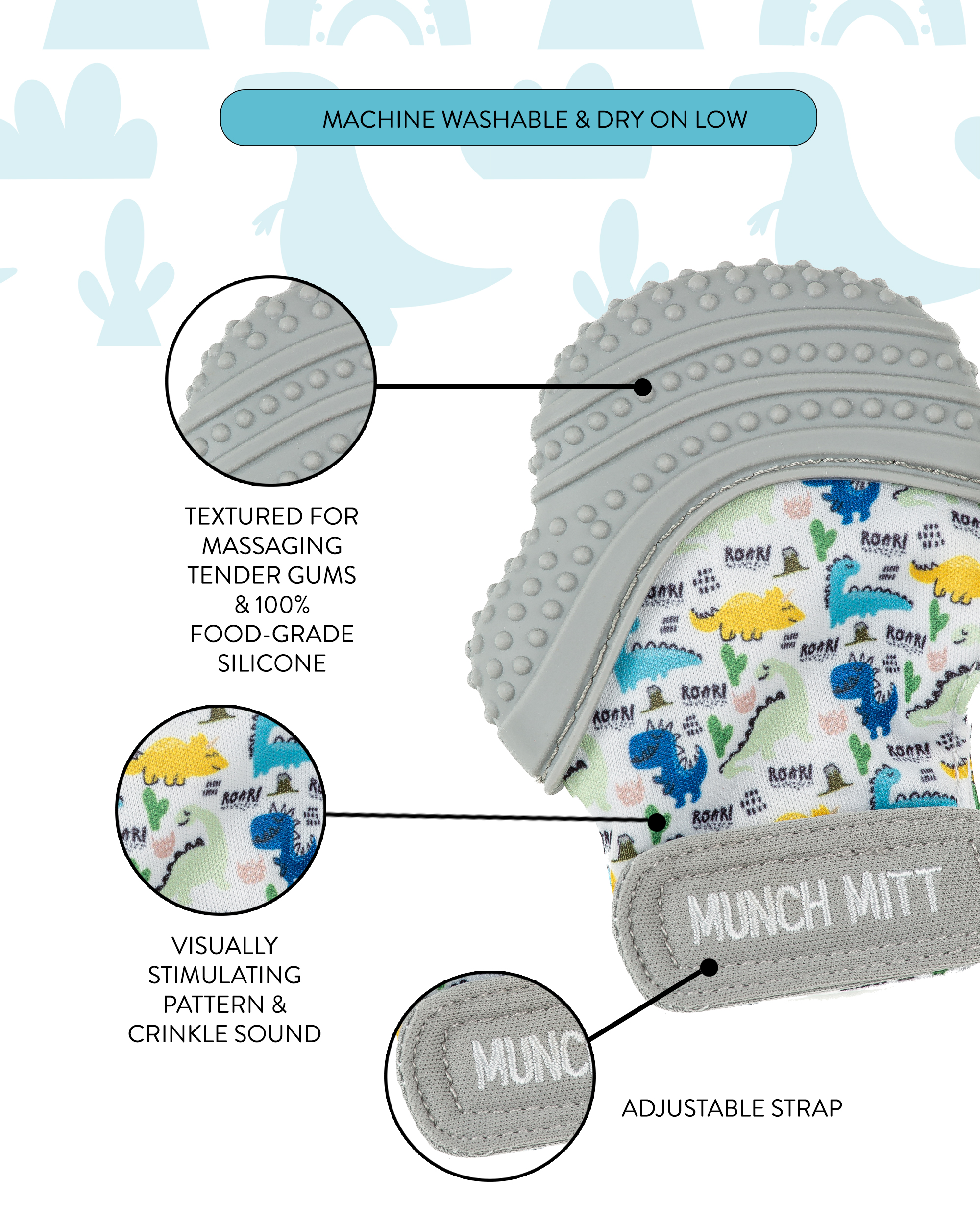 Malarkey Kids Baby Teething Mitten, Baby Chew Toy - Protects Hands from Chewing & Saliva Gray Stars Malarkey Kids