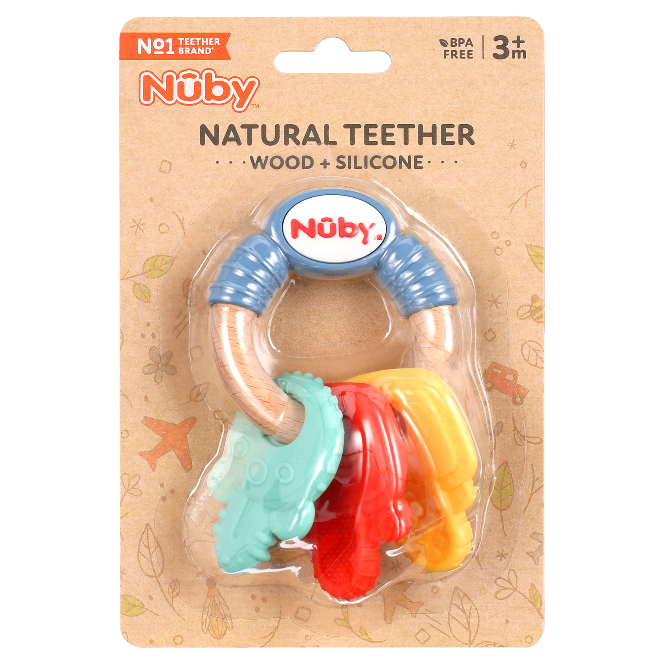 Nuby Natural Silicone and Wood Teether, Key Ring Design NUBY