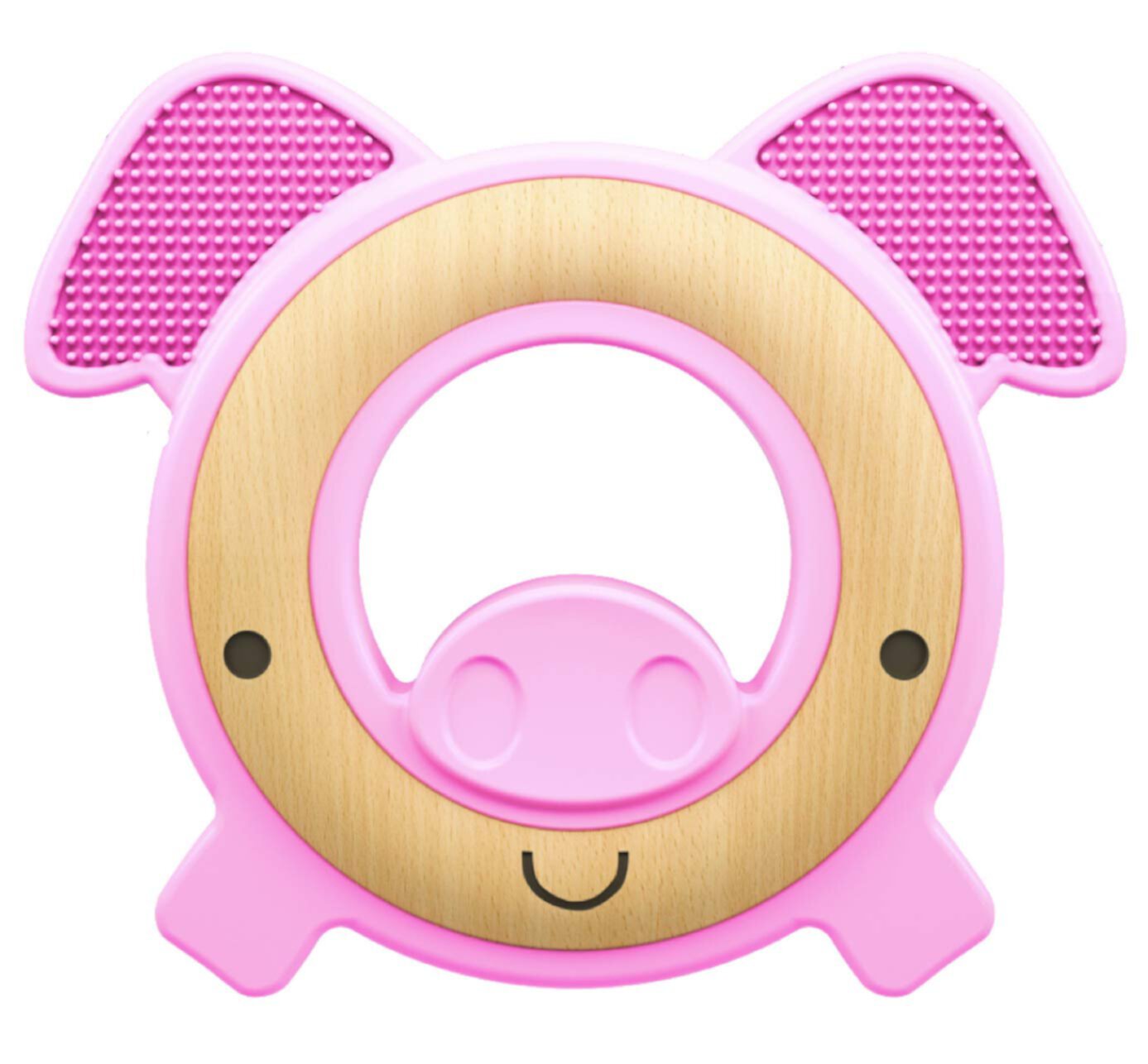 Luv N Care/NUBY Natural Wood & Silicone Teether: Pig, 3M+, Pink 80803 NUBY