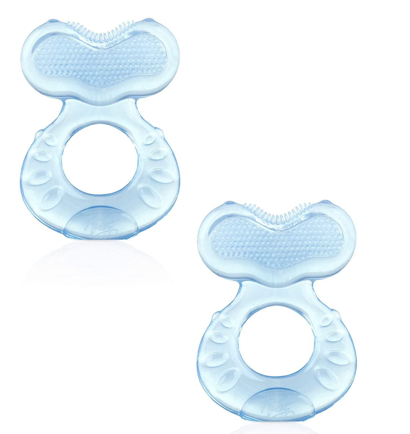 Nuby Silicone Teethe-EEZ Teether with Bristles Blue-2 Count NUBY