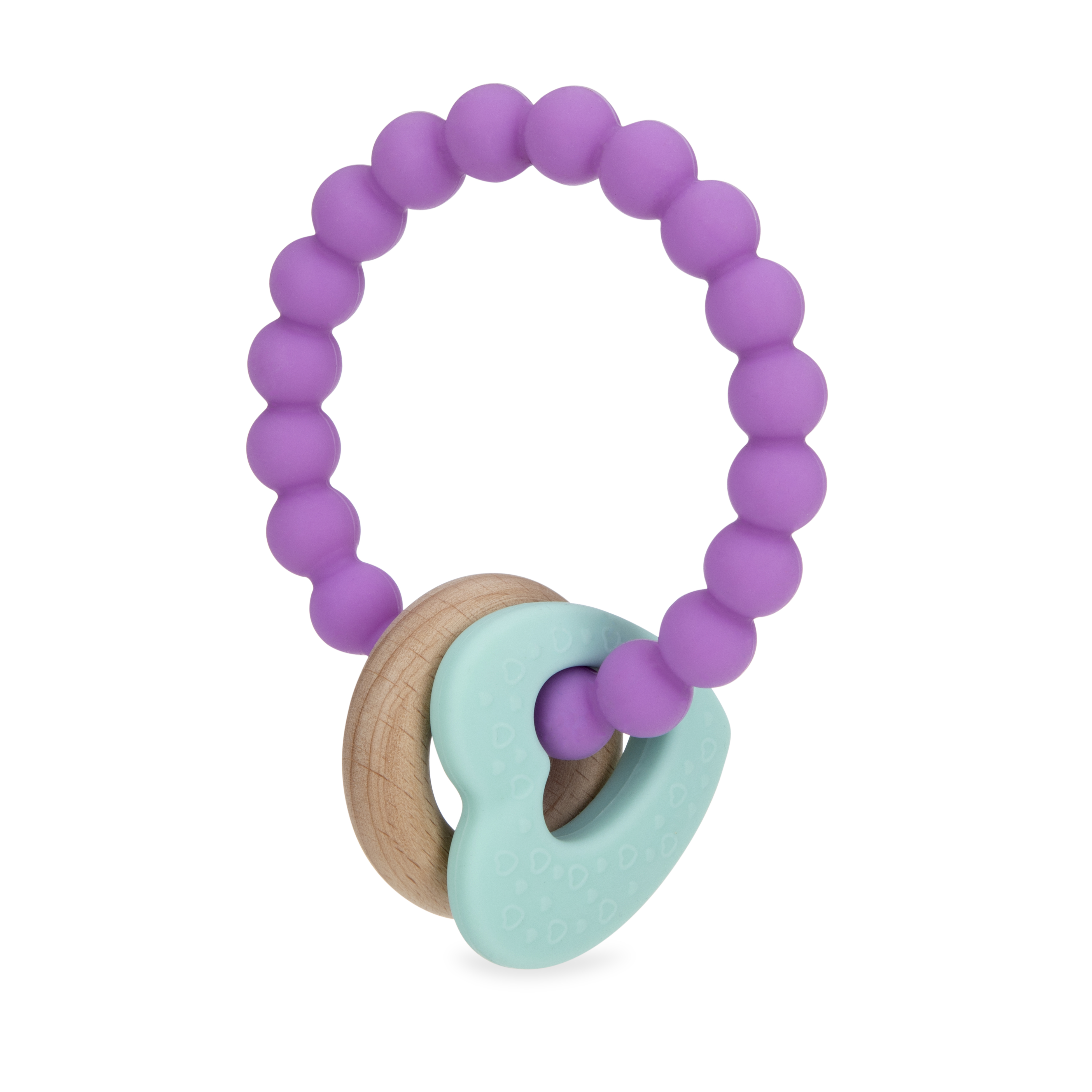 Nuby Natural Teether Silicone Key-Ring Design with Wooden Hoop, Heart NUBY