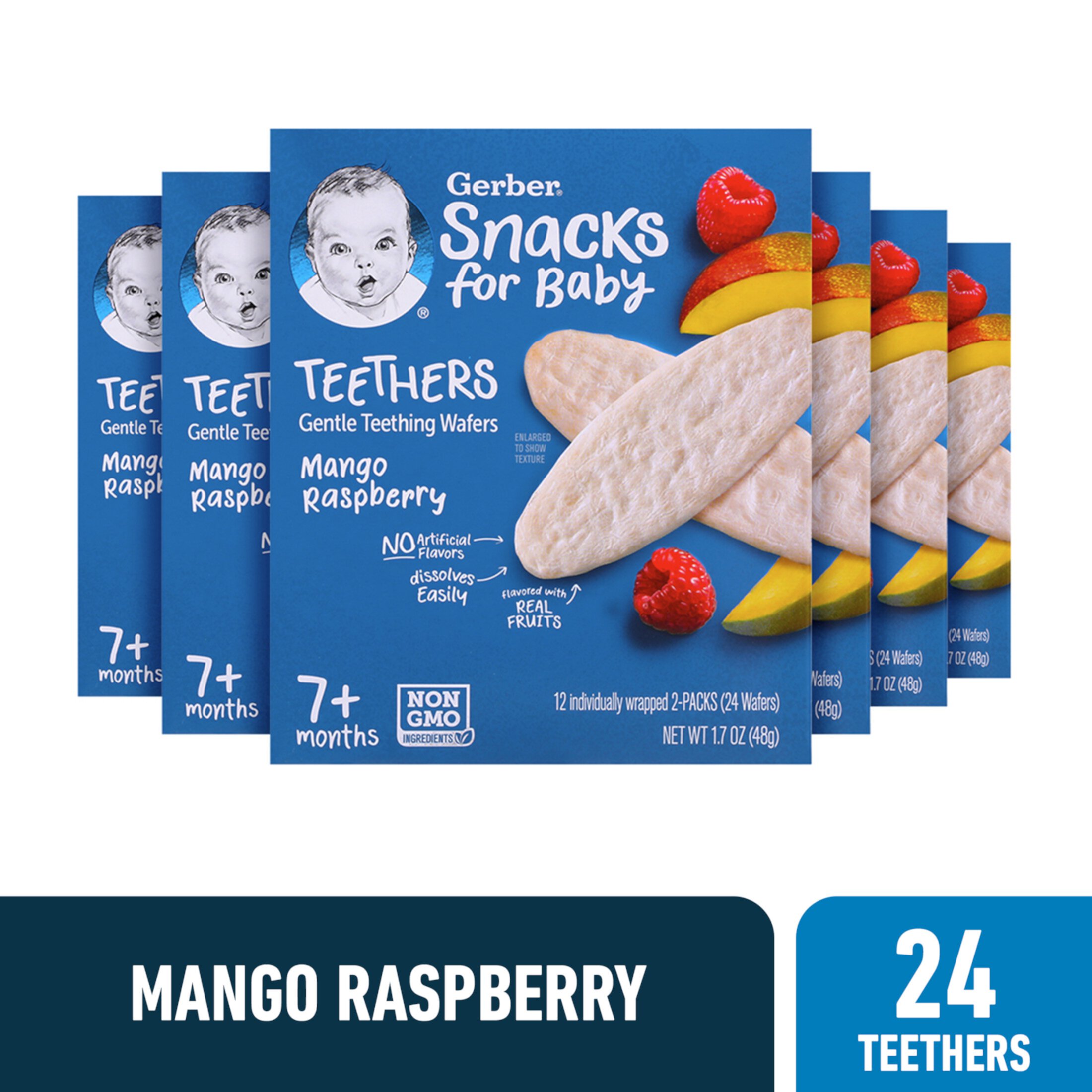 Gerber Gentle Teething Wafers, Mango Raspberry Baby Teethers, 24 Count Box GERBER