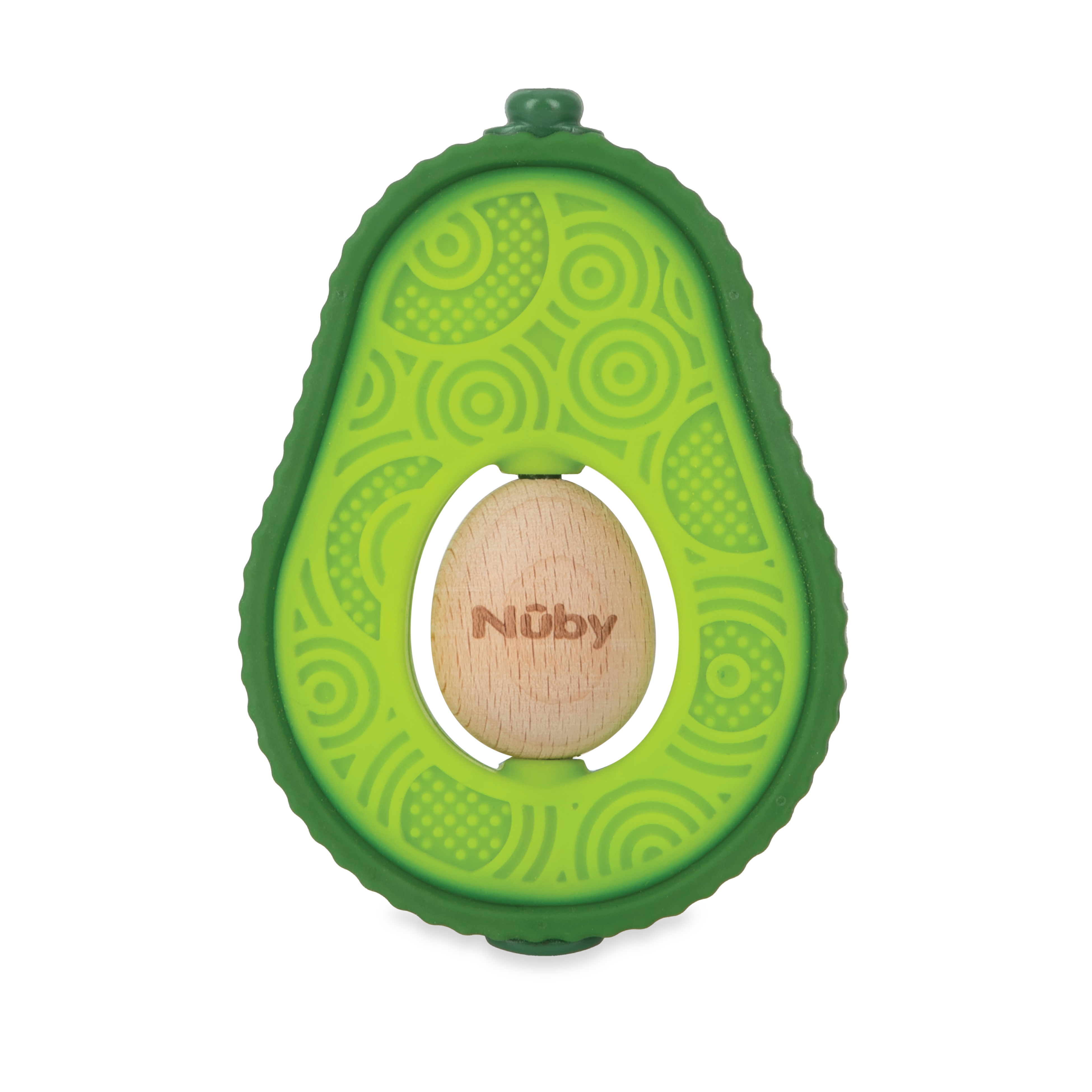 Nuby Avocado Muncher Silicone and Wood Teether Toy for Babies, Green Avocado Design NUBY