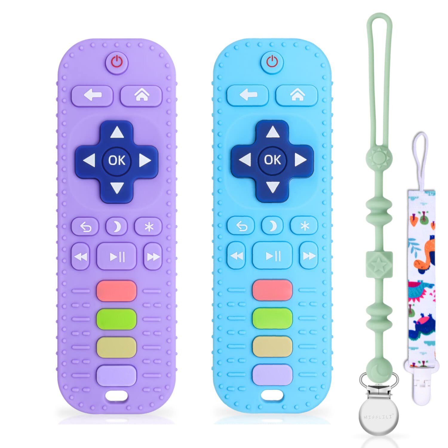 Baby Teething Toys for 6-12 Months, 2 Pack TV Remote Control Silicone Teething Toys for Baby Chew Toys INvench