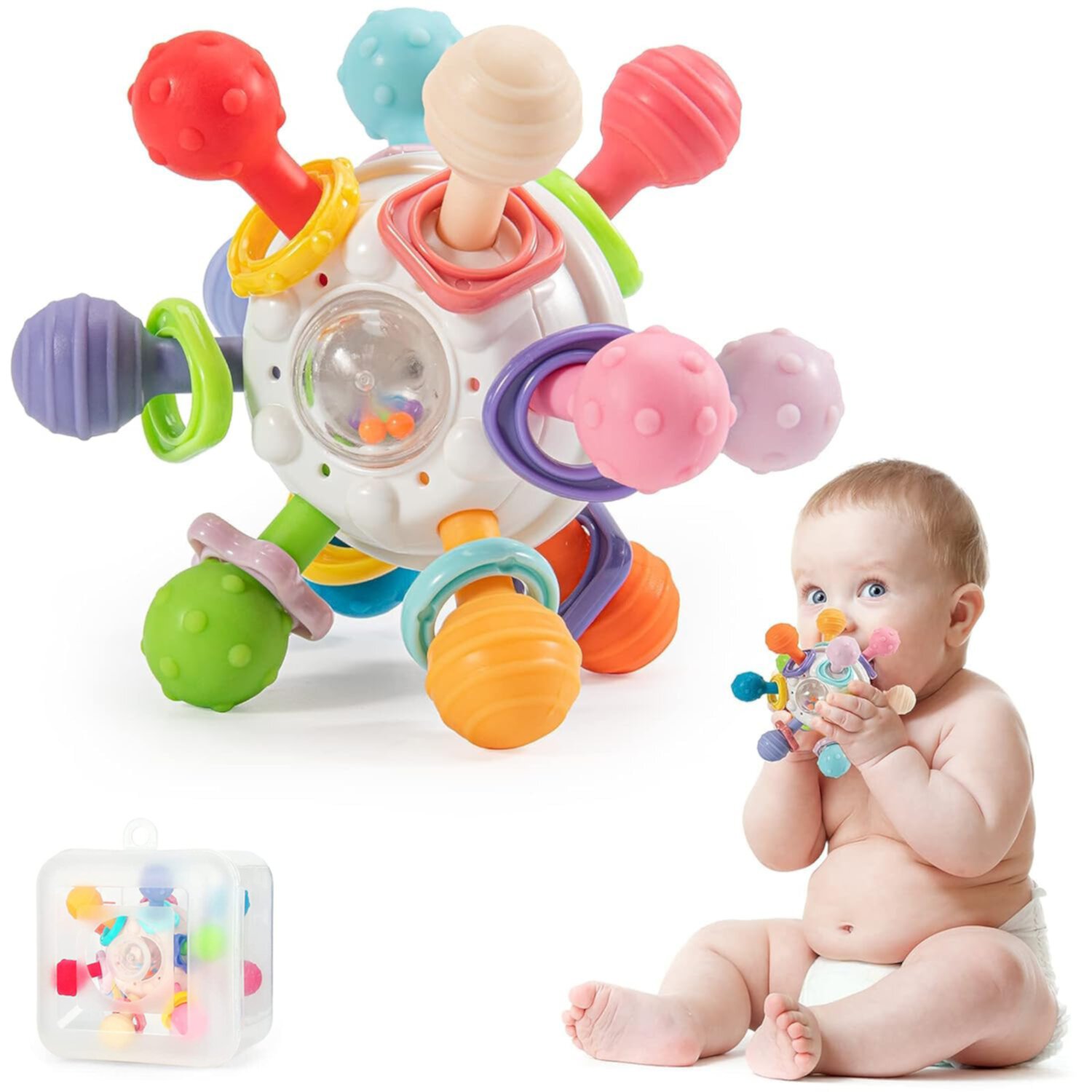 Baby Toys for 6-12 Months, Baby Rattle Toys for Infants 6  7 8 9 10 Months, Teething Toys for Baby Shower Gifts (White） INvench