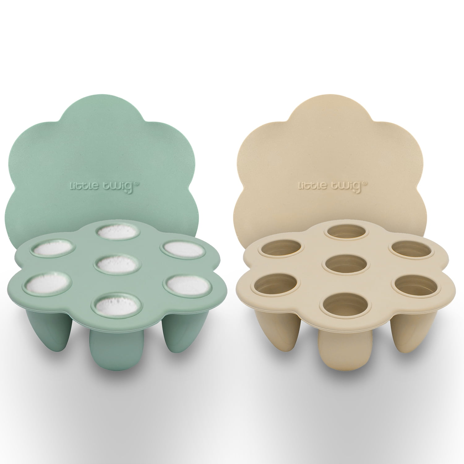 Little Twig Silicone Baby Feeder Teether Set with Pouches Freezer Tray, Sage Oak Little Twig