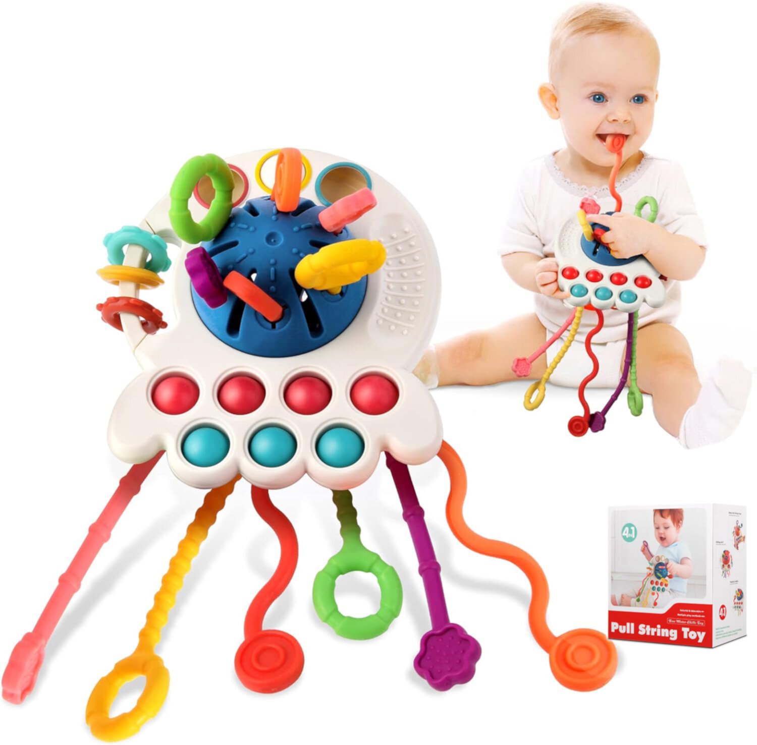 Montessori Sensory Toys for 1 Year Old, Pull String Teething Toys for Baby 6-12 Months INvench