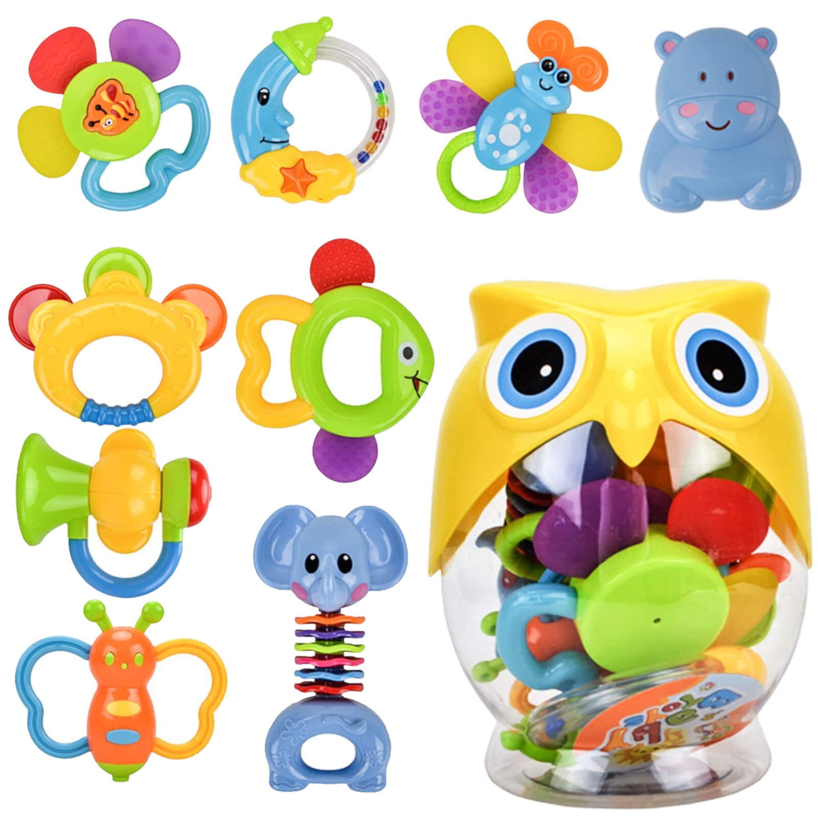 HANMUN Baby Rattle Set 12pcs with Storage Box - Newborn Baby Toys Rattles and Teethers - Developmental Baby Sensory Toys for Girls Boys - Teething Toys for Baby 0-3-6-9-12 Months HANMUN