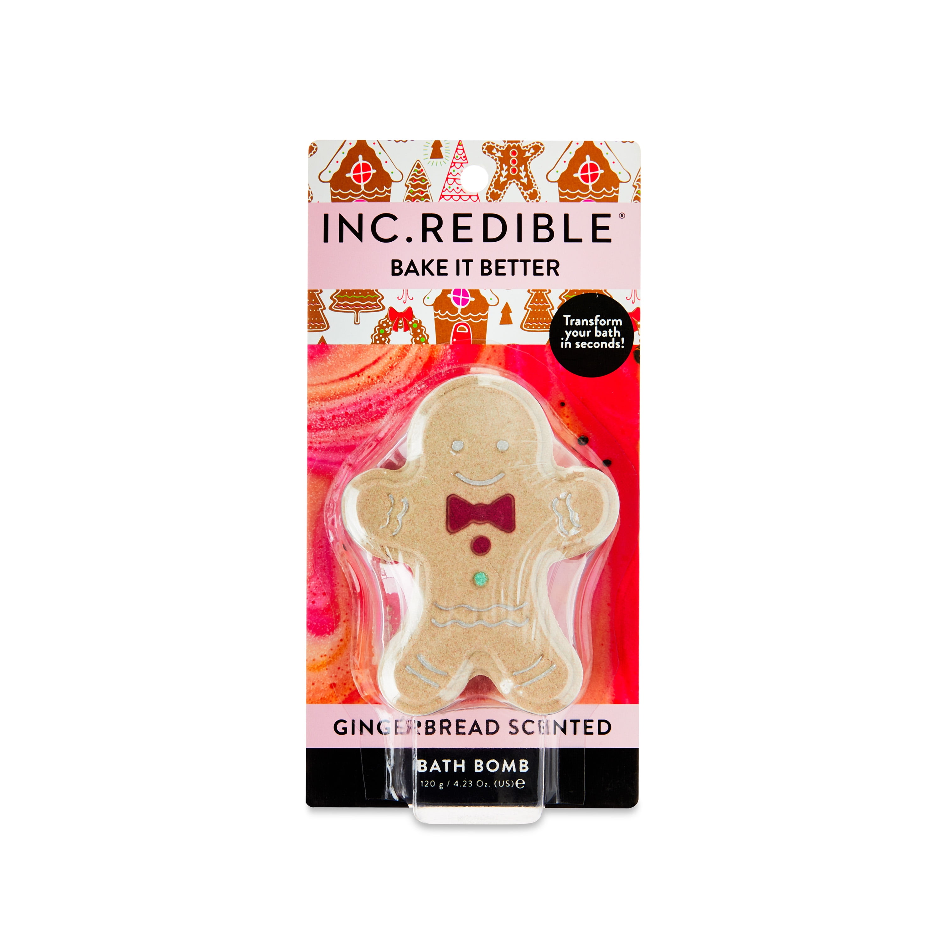 INC.redible Bake It Better Gingerbread-Shaped Bath Bomb, Gingerbread Scented, 120 g INC.redible