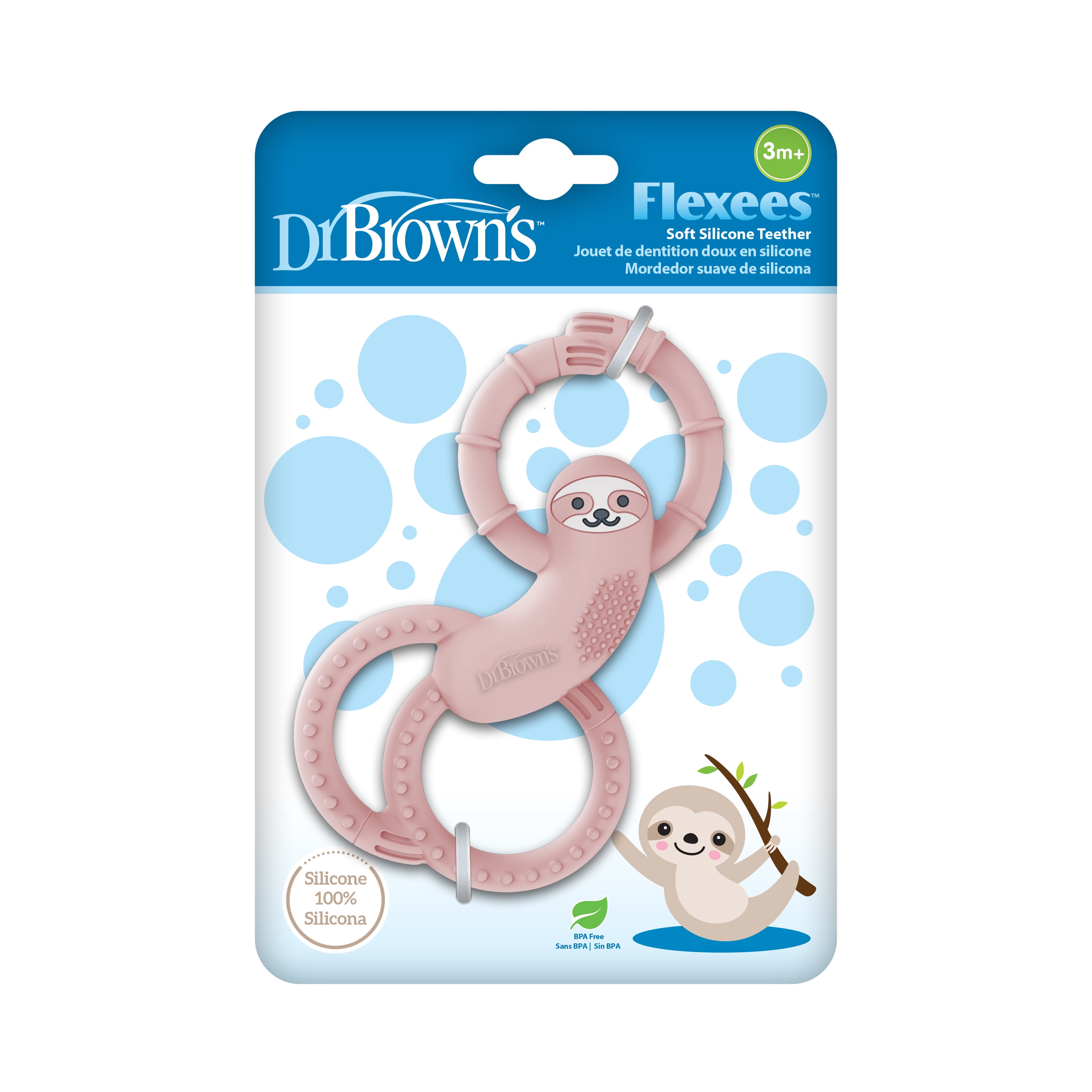 Dr. Brown's Flexees Teether, Blue Sloth, Soft 100% Silicone Baby Teether, BPA Free, 3m+, 1 Pack Dr. Brown's