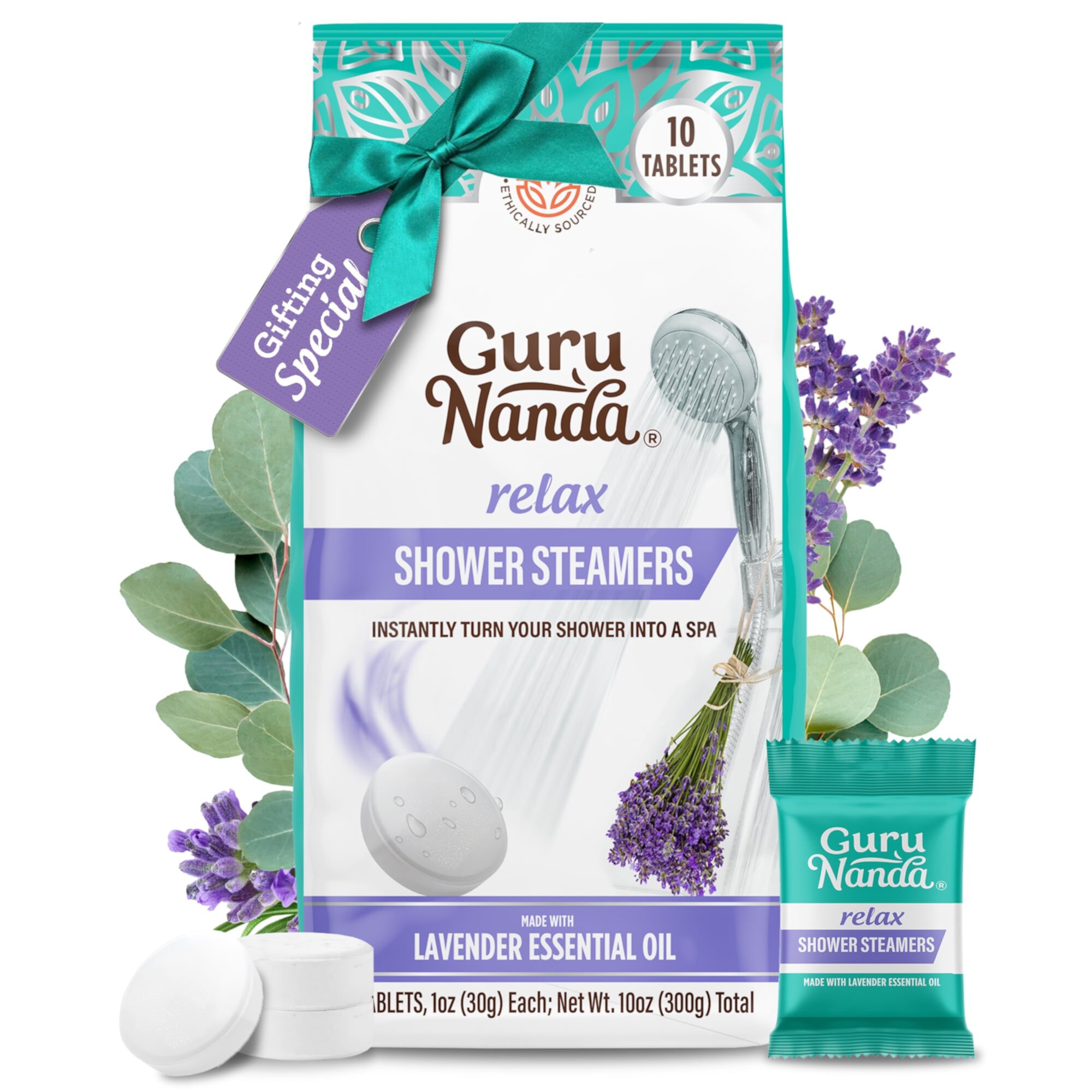 GuruNanda Relax Essential Oil Shower Steamers - Eucalyptus and Lavender - White - 10 Count GuruNanda