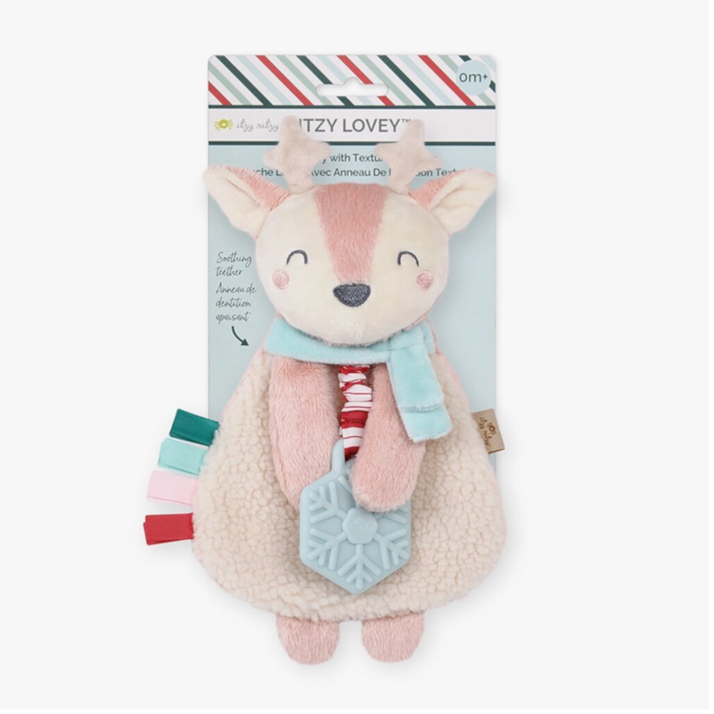 Itzy Ritzy Holiday Lovey Plush + Teether Toy, Pink Reindeer Itzy Ritzy