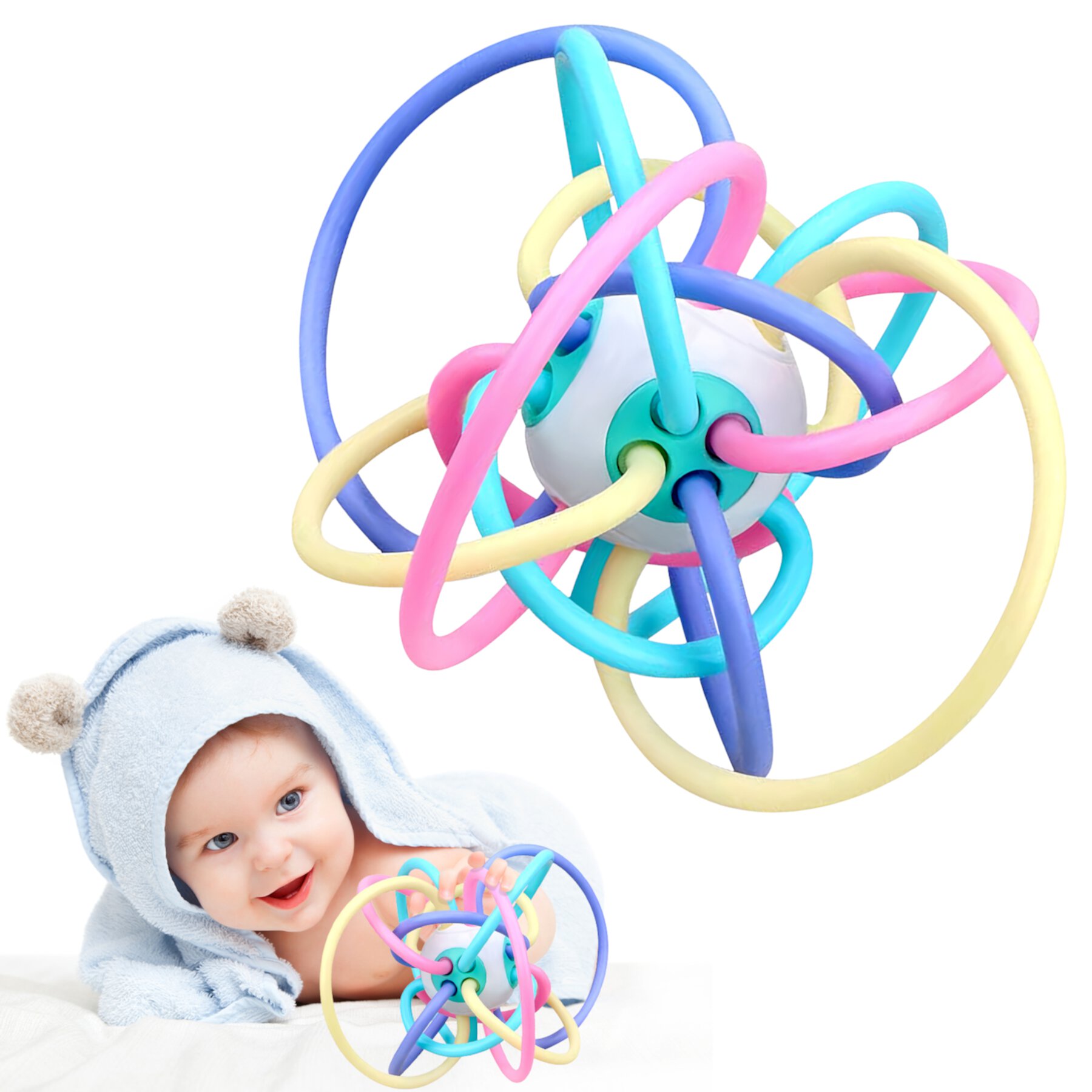 RICHYOUNG Sensory Teether Toy, Multicolor Baby Teething Toy, Manhattan Ball-Grab, Chew, Shake RICHYOUNG