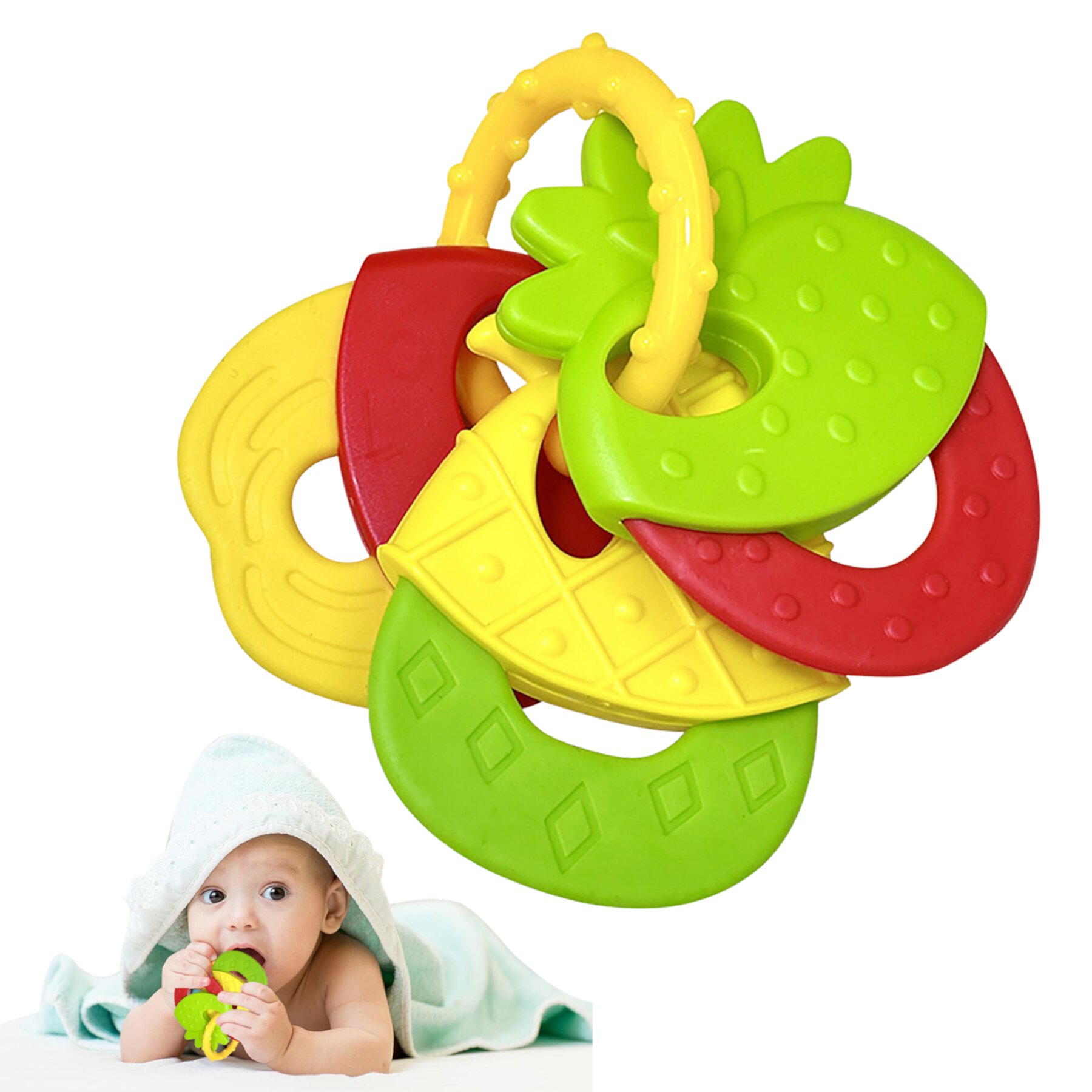 RICHYOUNG Silicone Baby Teething Toys for Newborn,BPA-Free Baby Teether Age 3M+,Fruit-Shape,3 Pack RICHYOUNG