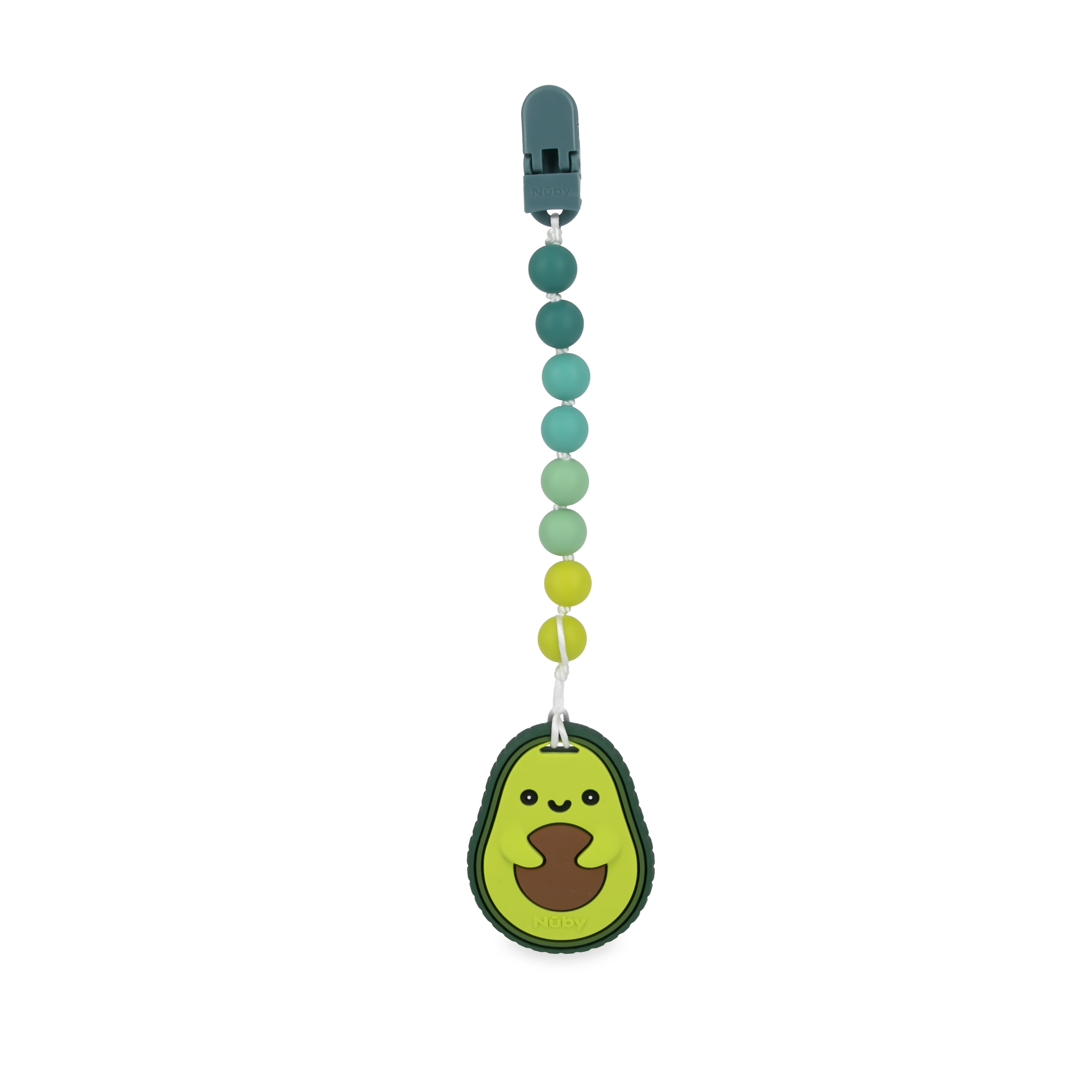 Nuby Pacifinder Pacifier Clip and Silicone Teether Toy for Infants, Green Avocado Design NUBY