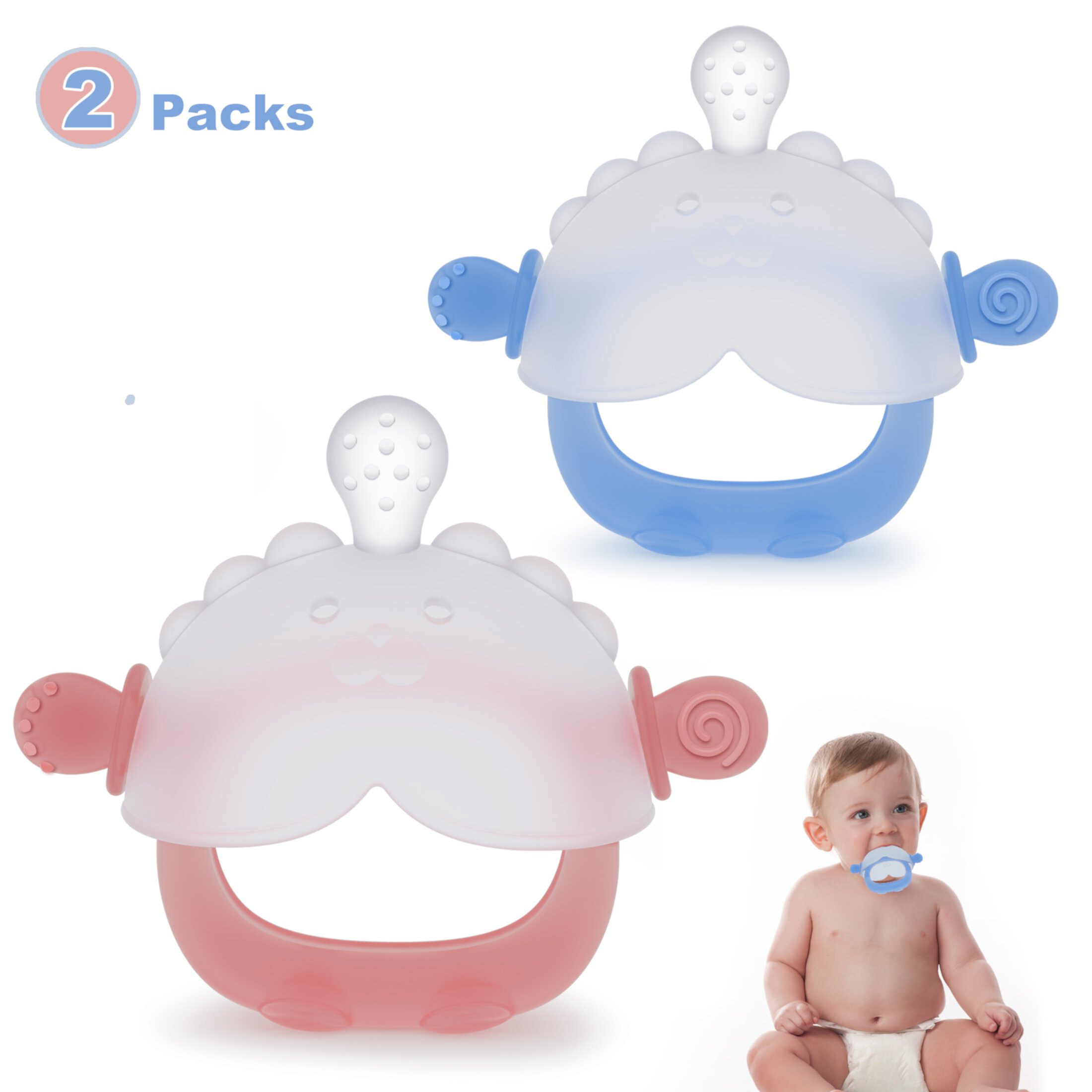 Welbabel 2 Packs Baby Teethers,Teething Toys Suitable for Boys and Girls Aged 3-12 Months,BPA-Free Welbabel