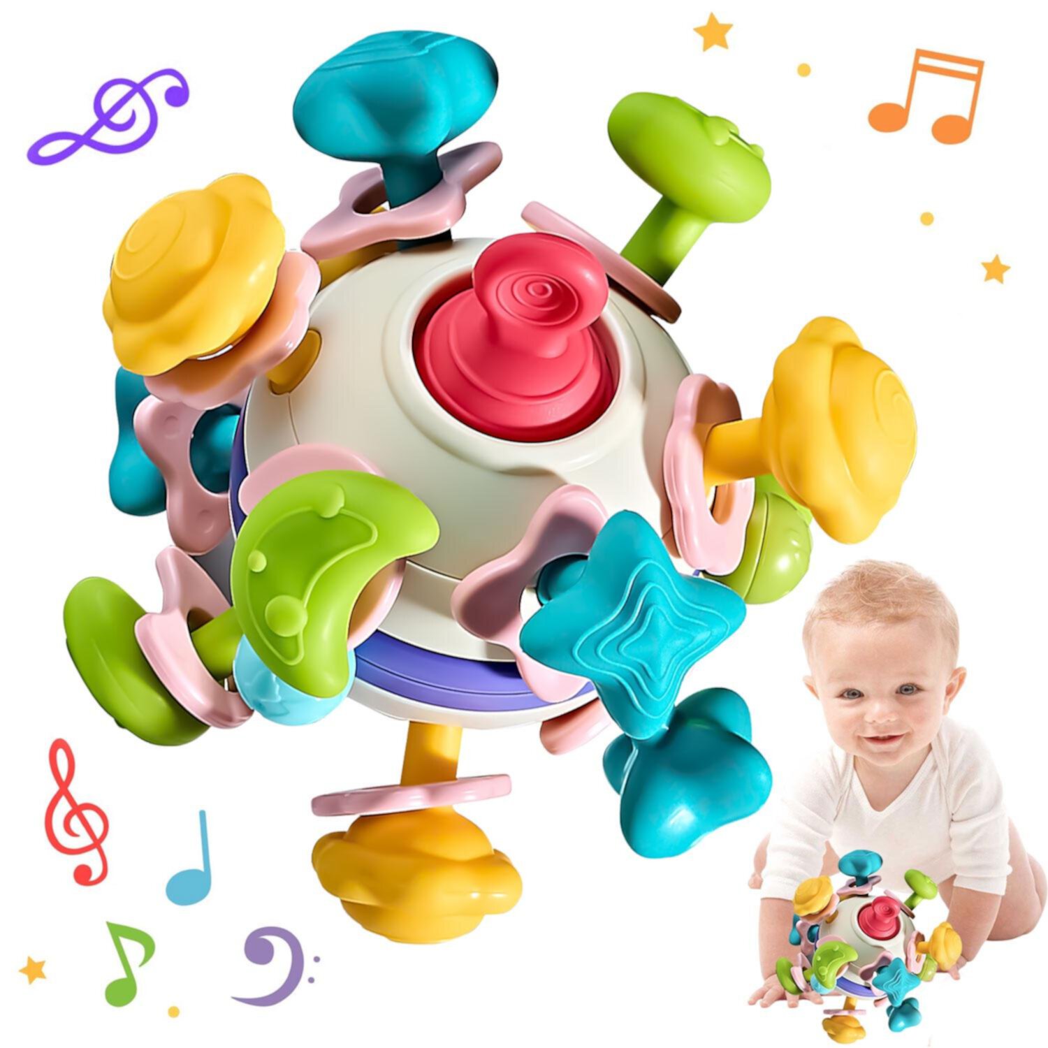 Kid Odyssey Baby Sensory Teething Toys, Baby Teething Toys for Babies 0-6 Months, Baby Teether Rattle Chew Toys, Grasping Activities Infant Toys for 0-3-6-12-18 Months Baby Girl Boys Gift Kid Odyssey