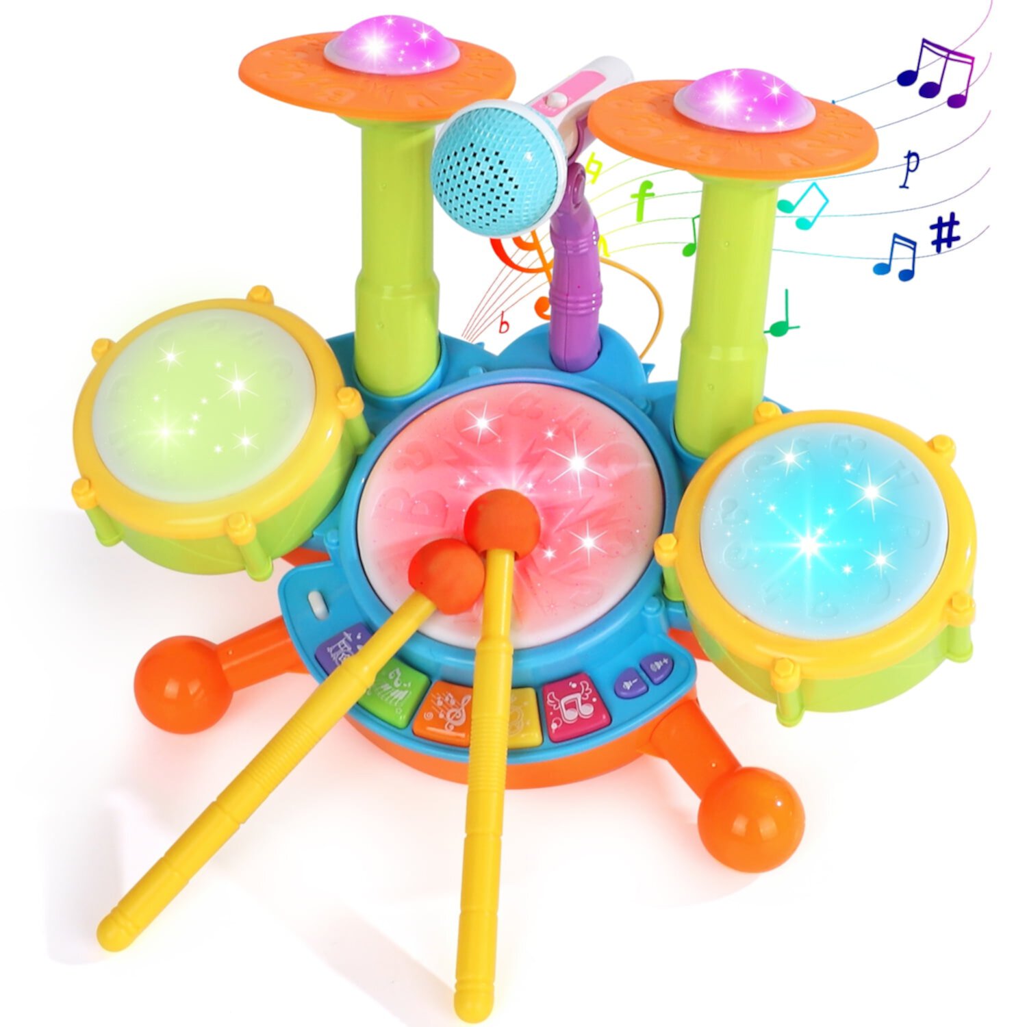 Kids Drum Set for Toddlers 1-3, Drum Set Toys for 1 2 3 Year Old Musical Toys Piano Light Up with 2 Drumsticks, Learning Educational Developmental Baby Toys OROLIVING