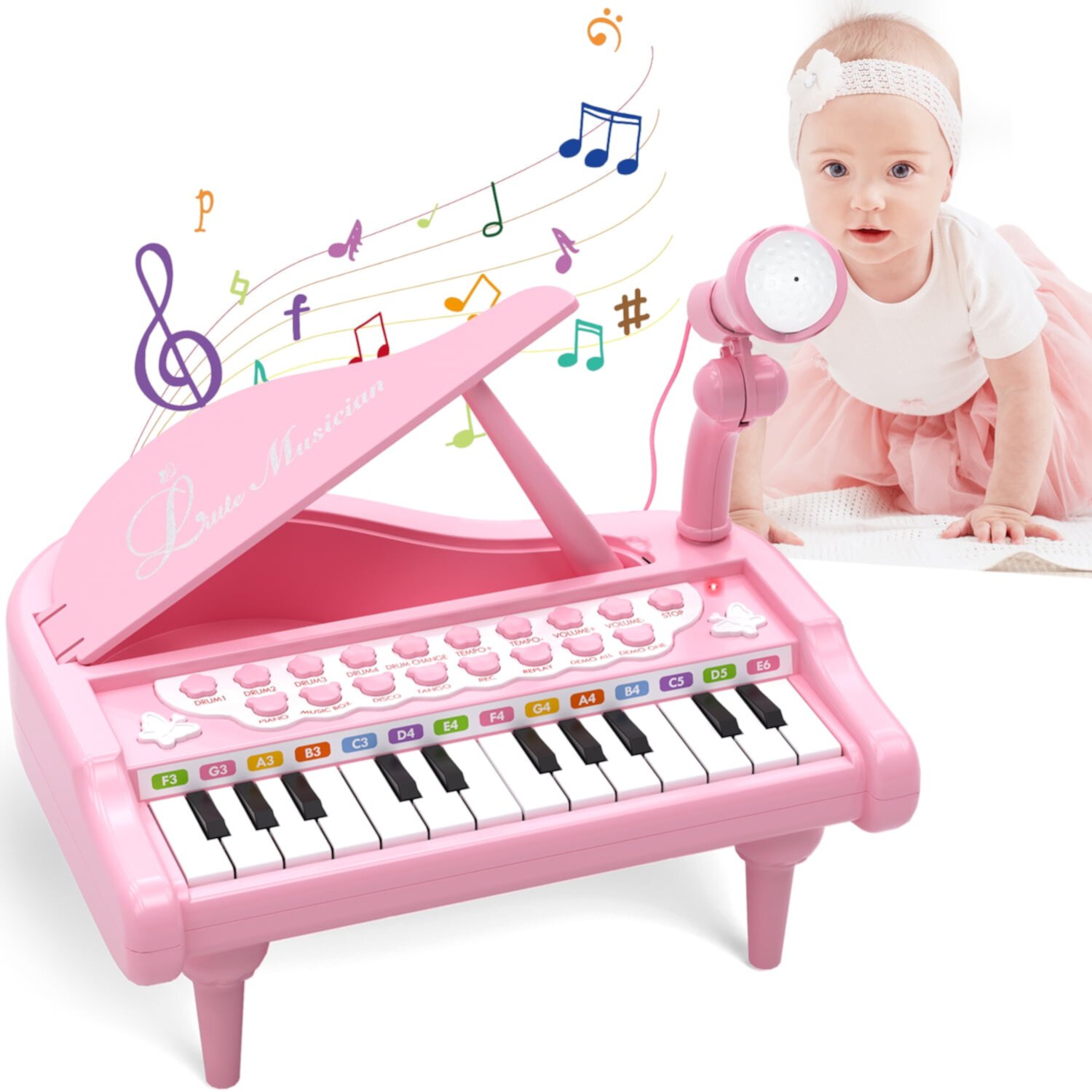 Piano Keyboard Toy for Girls - Toys for 1 2 3 Years Old Girls, 24 Keys Toddler Piano Music Toy Instruments with Microphone, Birthday Gift Toys for Girls Boys Aged 1 2 3 OROLIVING