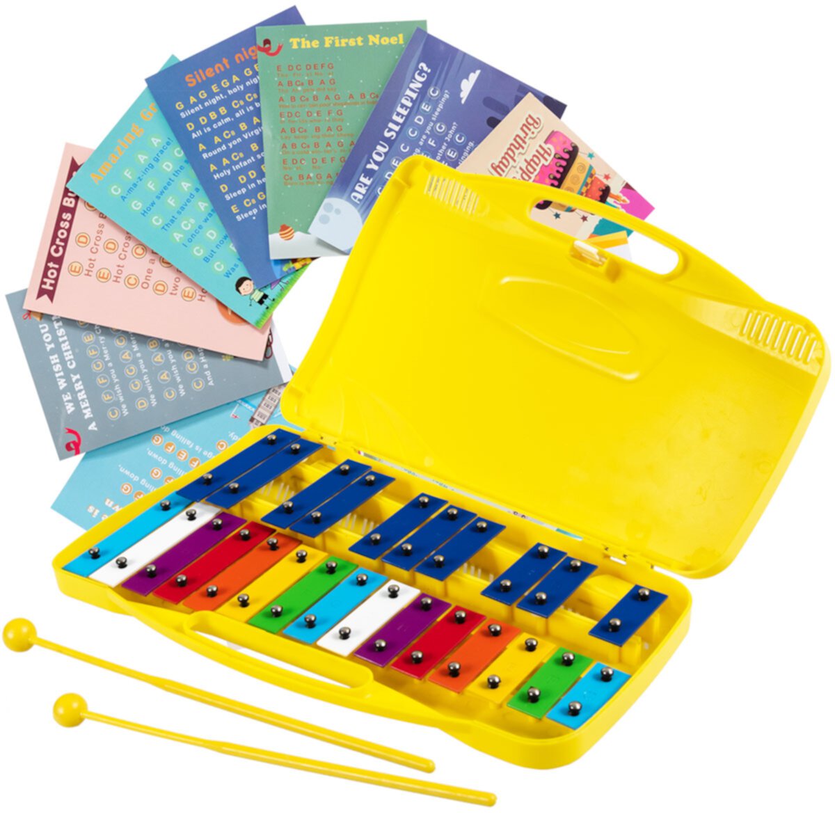 Topbuy 25 Notes Kids Chromatic Aluminium Xylophone with Case and 2 Mallets Yellow Topbuy